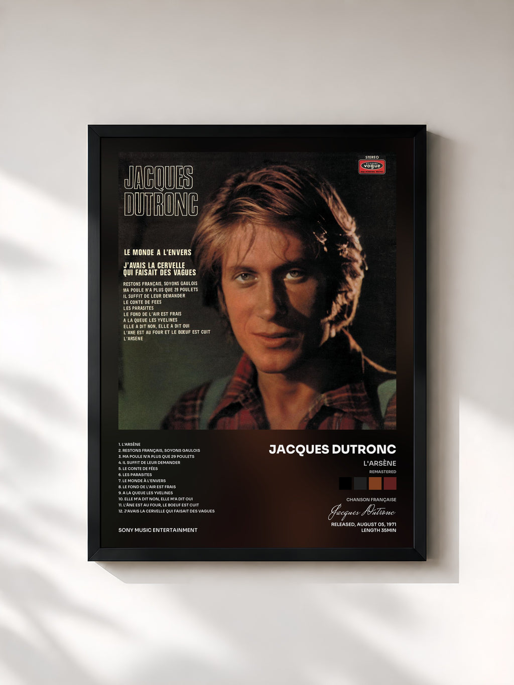 #noir Tableau de l'album L'Arsène (Remastered) de Jacques Dutronc, cadre noir, imprimé et encadré en France