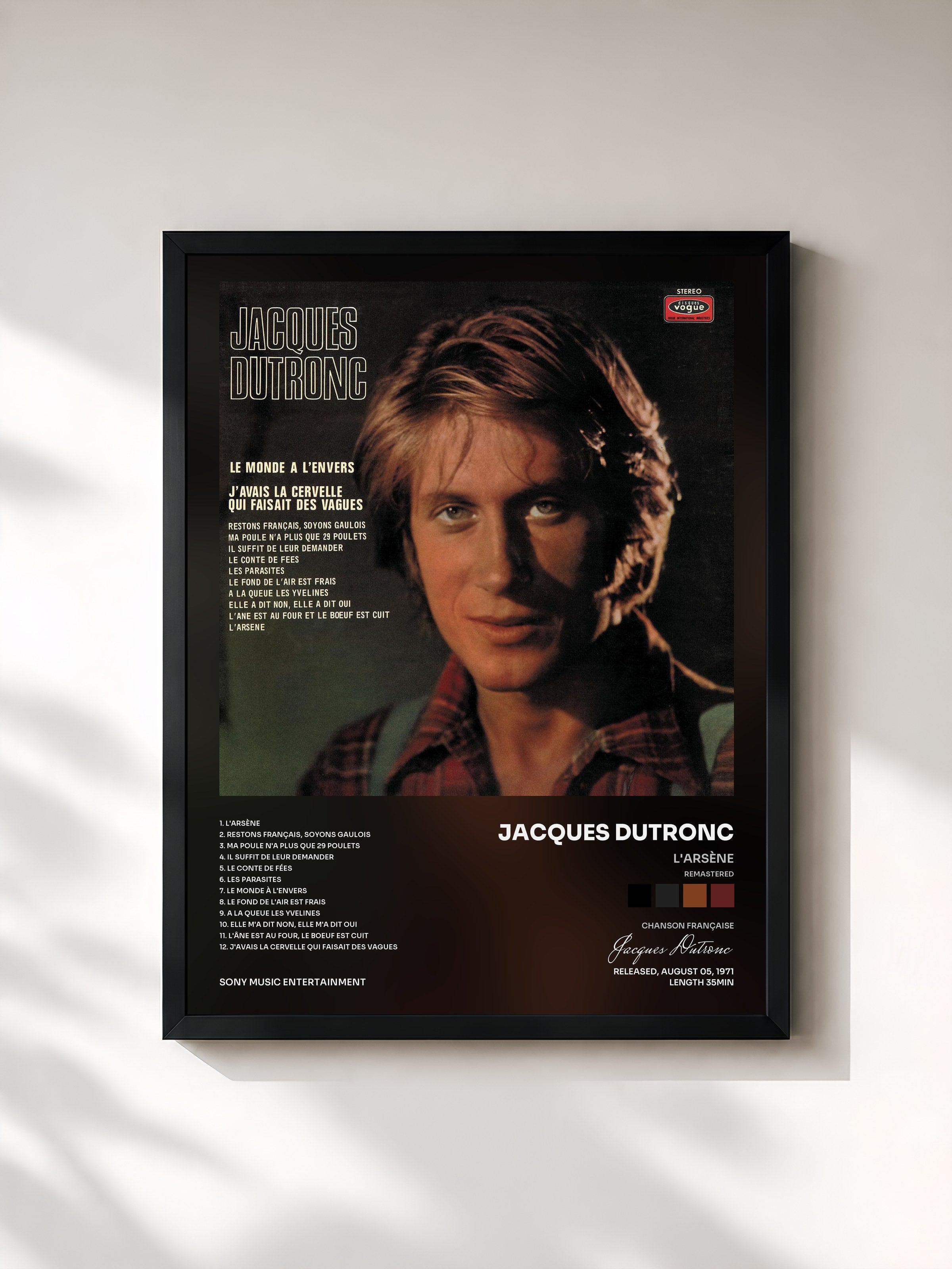#noir Tableau de l'album L'Arsène (Remastered) de Jacques Dutronc, cadre noir, imprimé et encadré en France