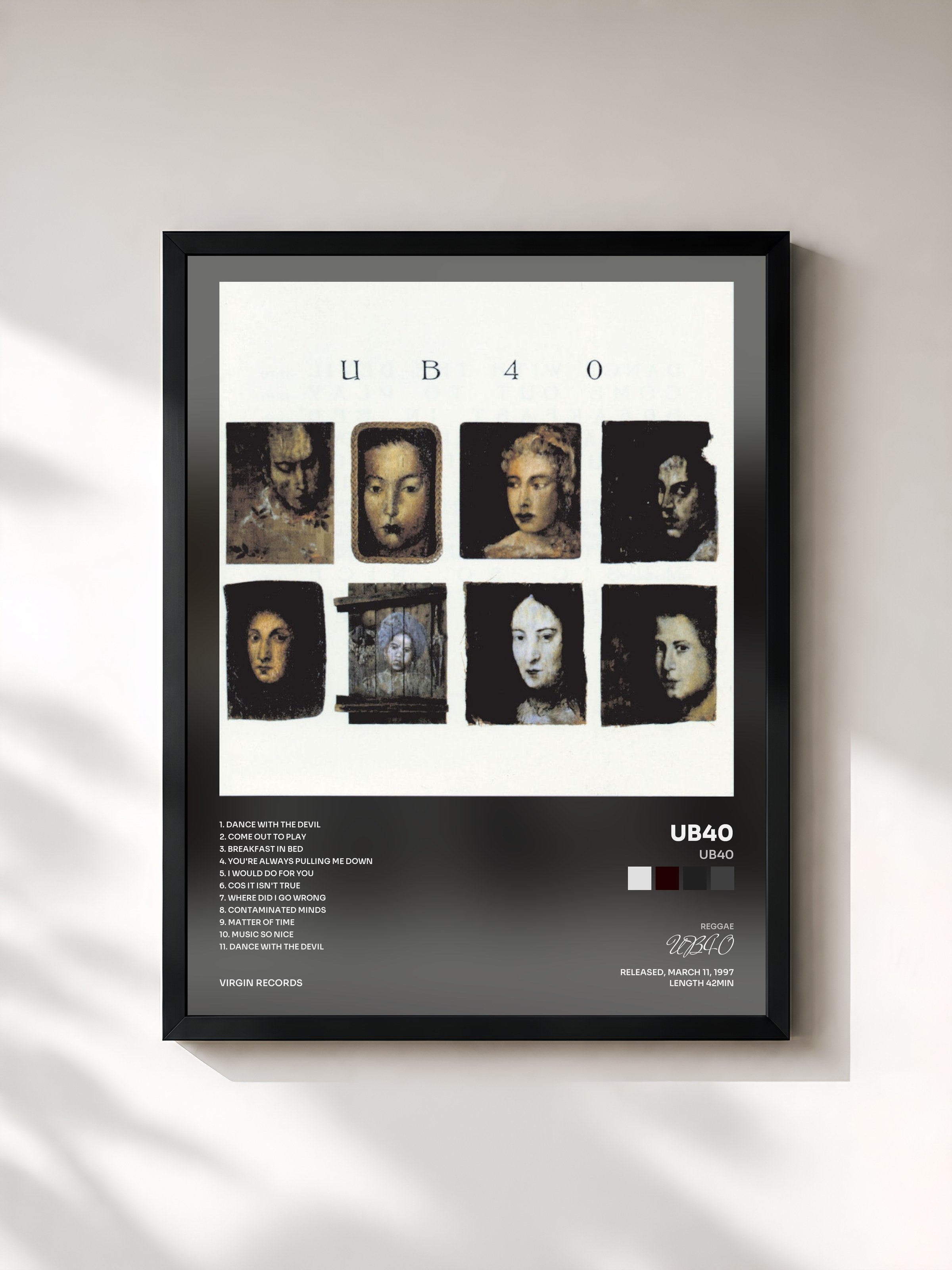 #noir Tableau de l'album UB40 de UB40, cadre noir, imprimé et encadré en France