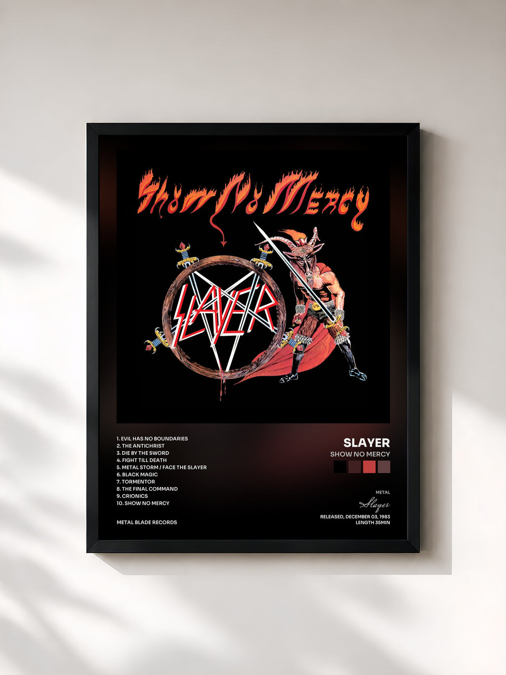 #noir Tableau de l'album Show No Mercy de Slayer, cadre noir, imprimé et encadré en France