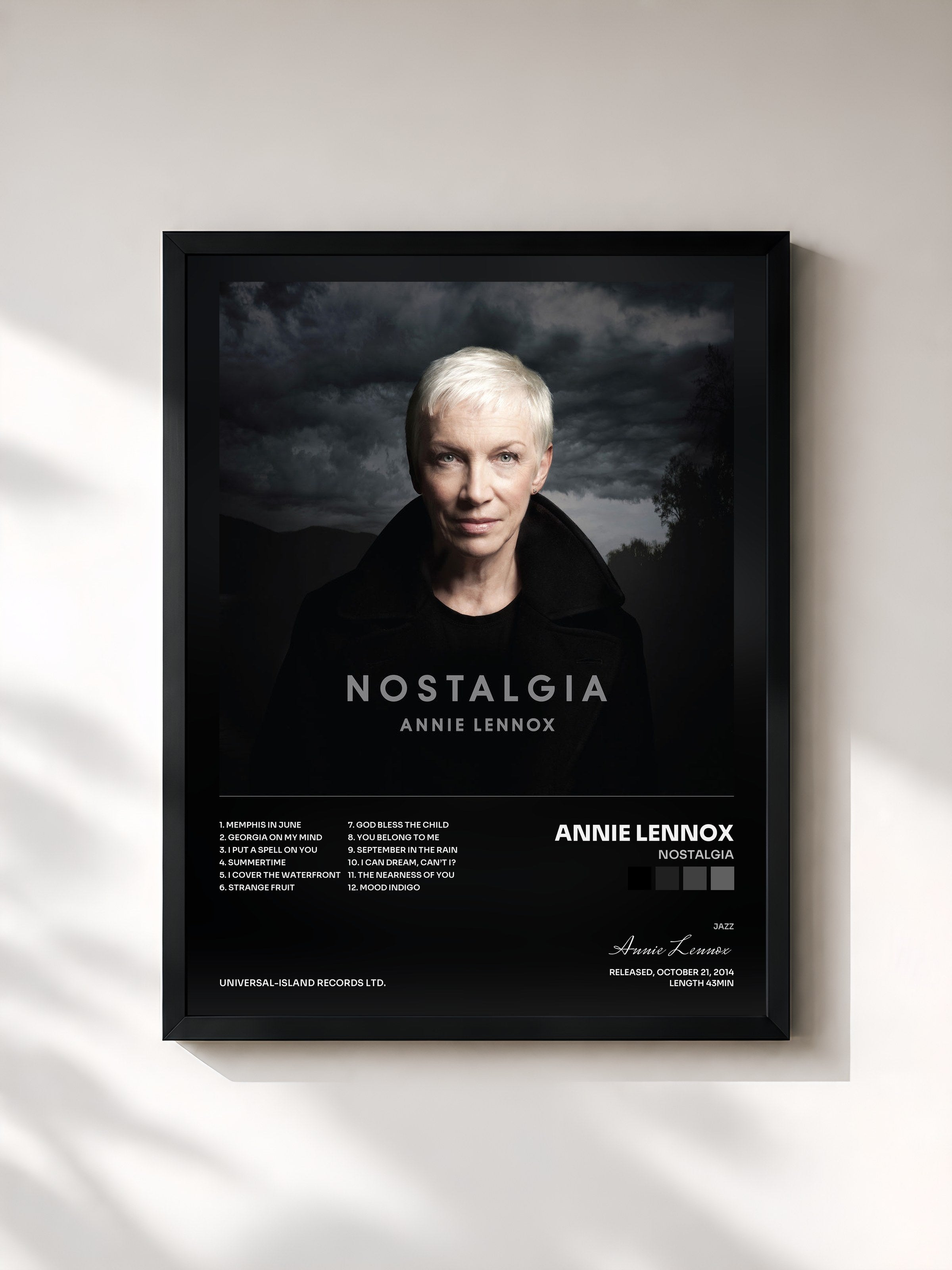#noir Tableau de l'album Nostalgia de Annie Lennox, cadre noir, imprimé et encadré en France