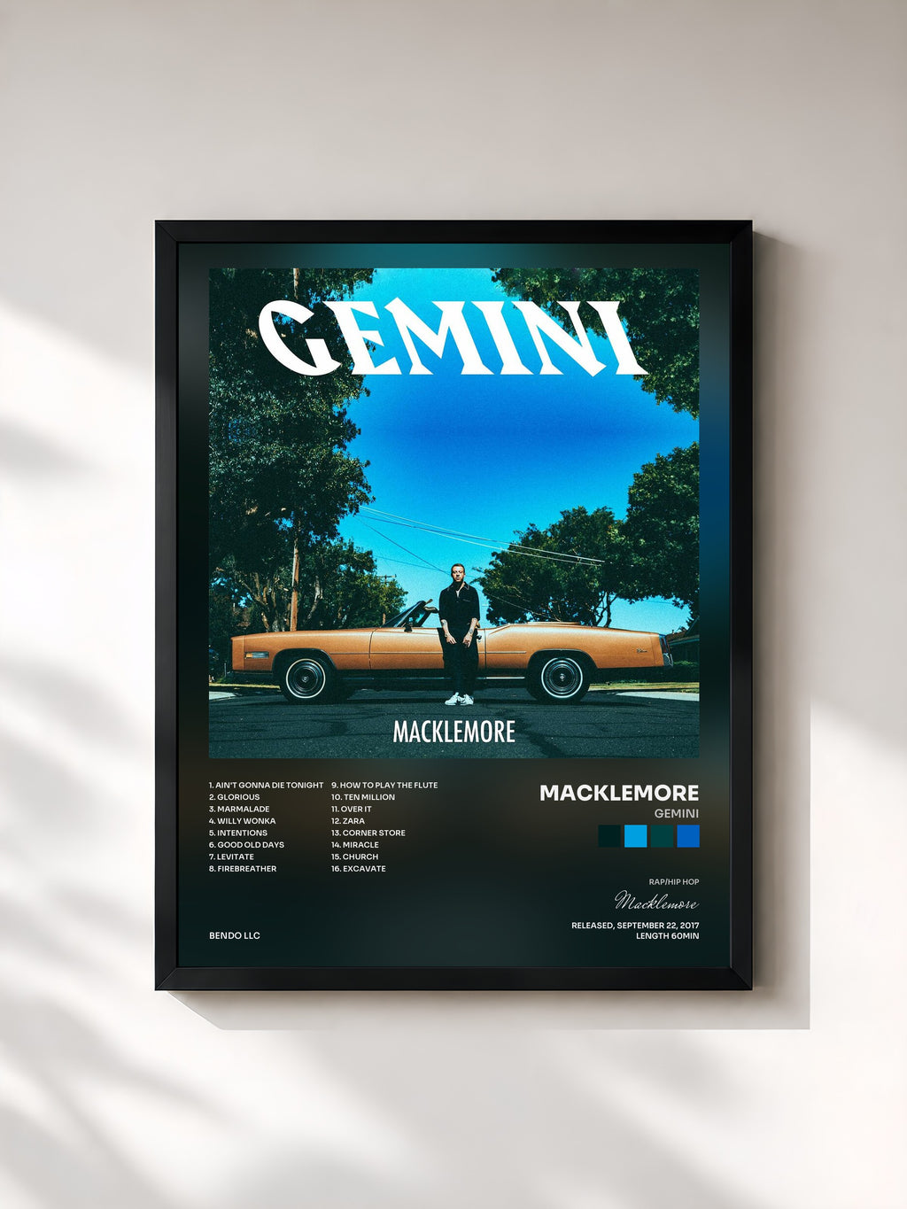 #noir Tableau de l'album GEMINI de Macklemore, cadre noir, imprimé et encadré en France