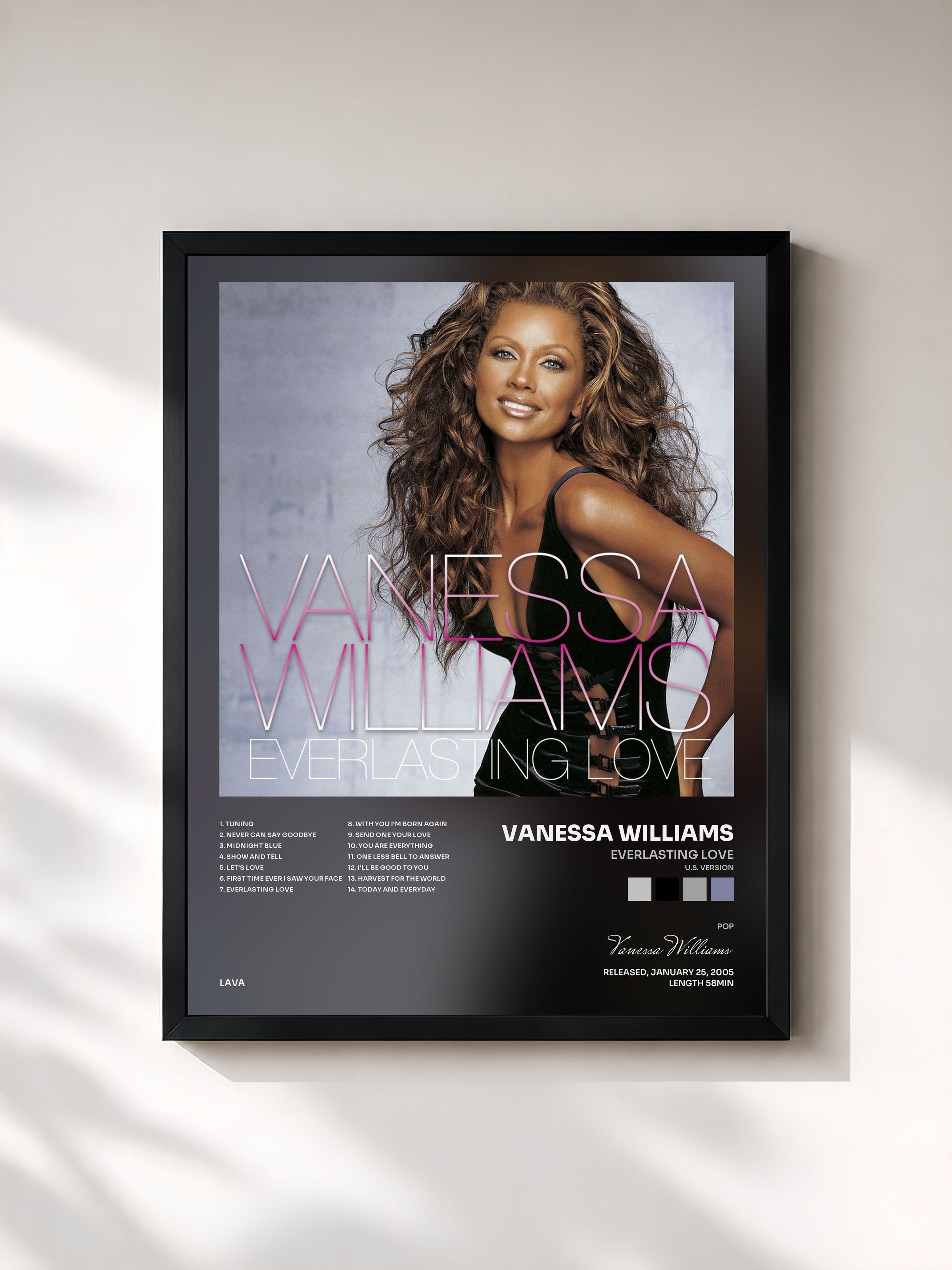 #noir Tableau de l'album Everlasting Love (U.S. Version) de Vanessa Williams, cadre noir, imprimé et encadré en France