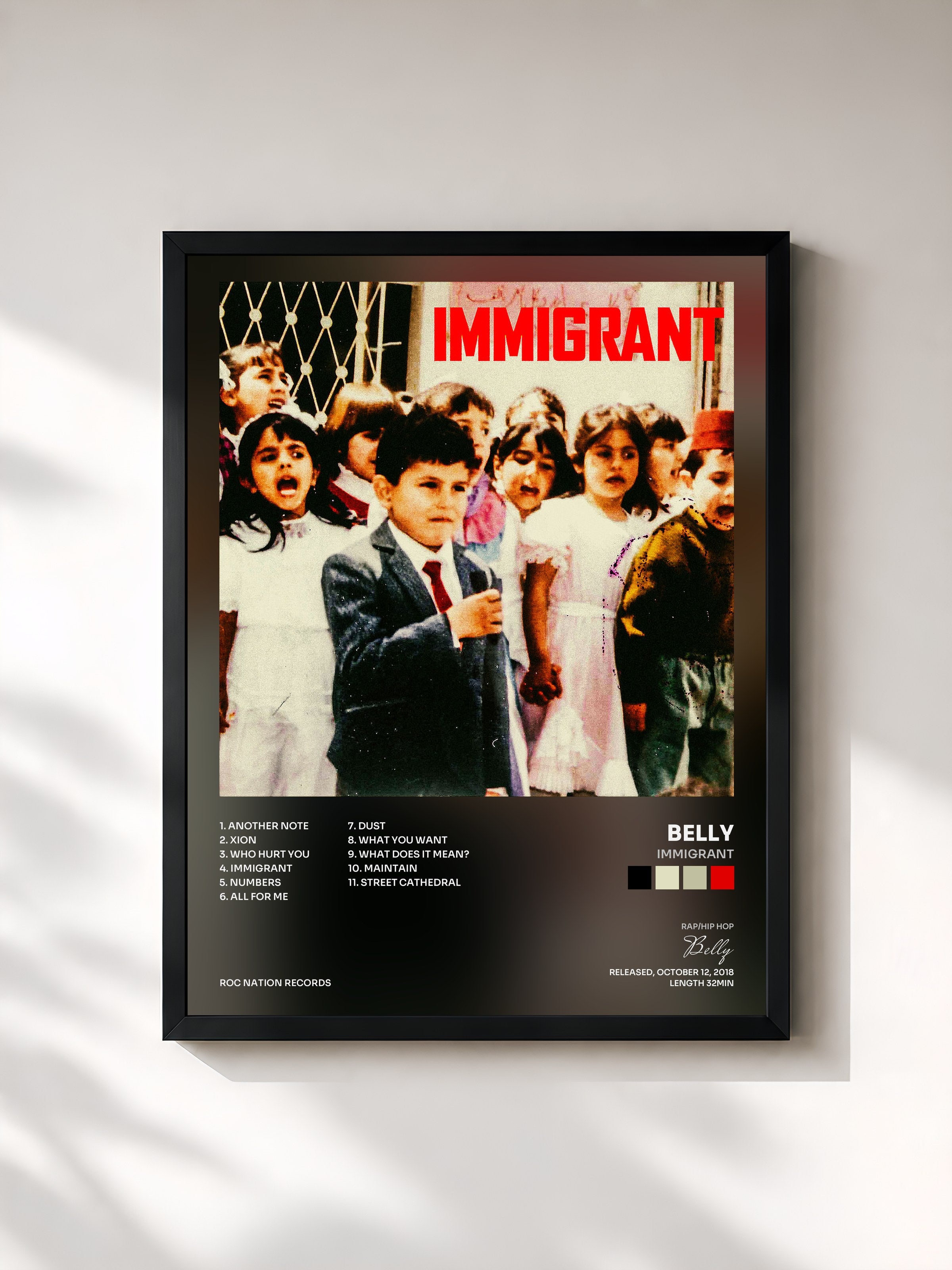 #noir Tableau de l'album IMMIGRANT de Belly, cadre noir, imprimé et encadré en France