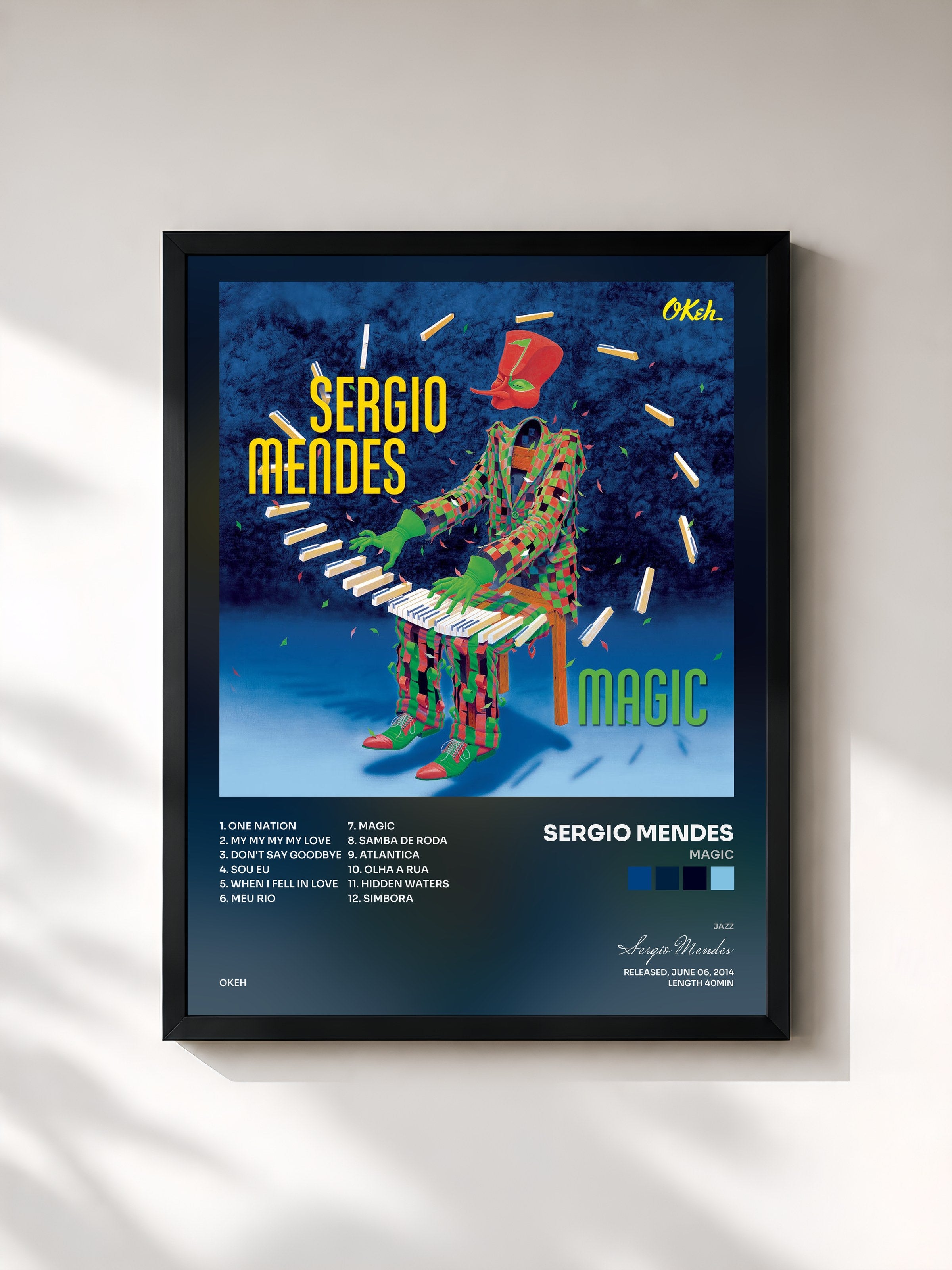 #noir Tableau de l'album Magic de Sergio Mendes, cadre noir, imprimé et encadré en France