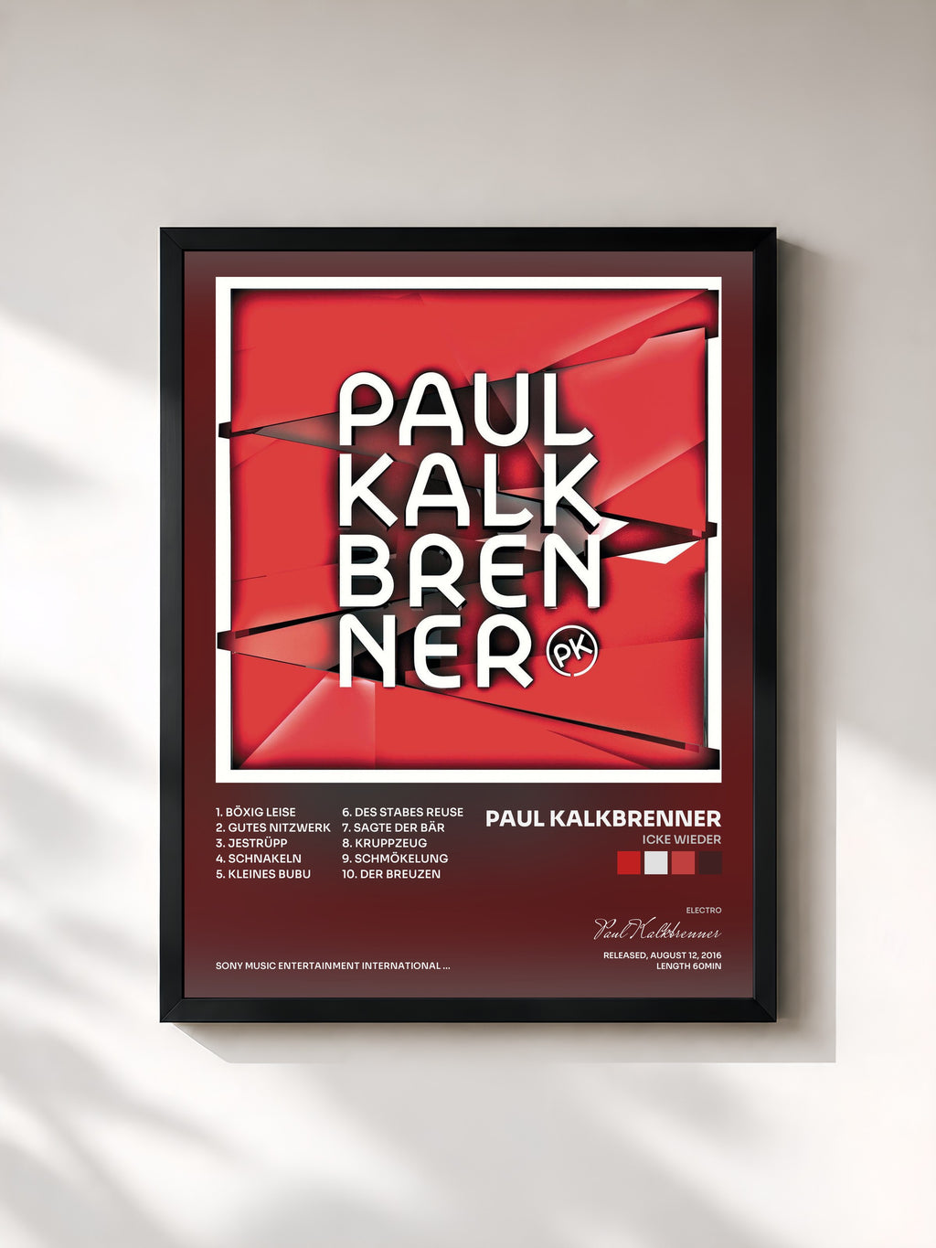 #noir Tableau de l'album Icke wieder de Paul Kalkbrenner, cadre noir, imprimé et encadré en France