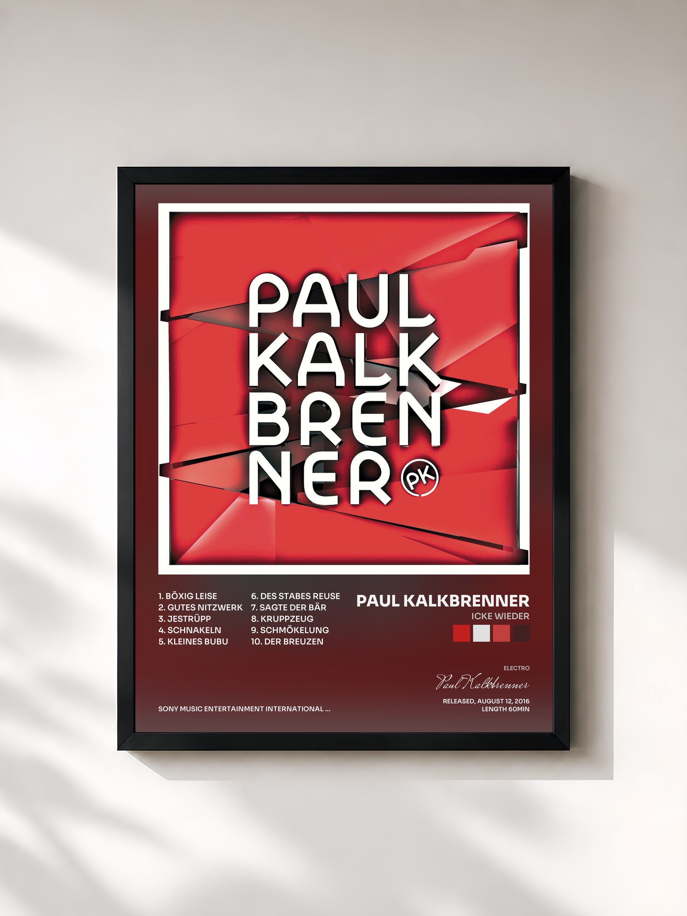 #noir Tableau de l'album Icke wieder de Paul Kalkbrenner, cadre noir, imprimé et encadré en France