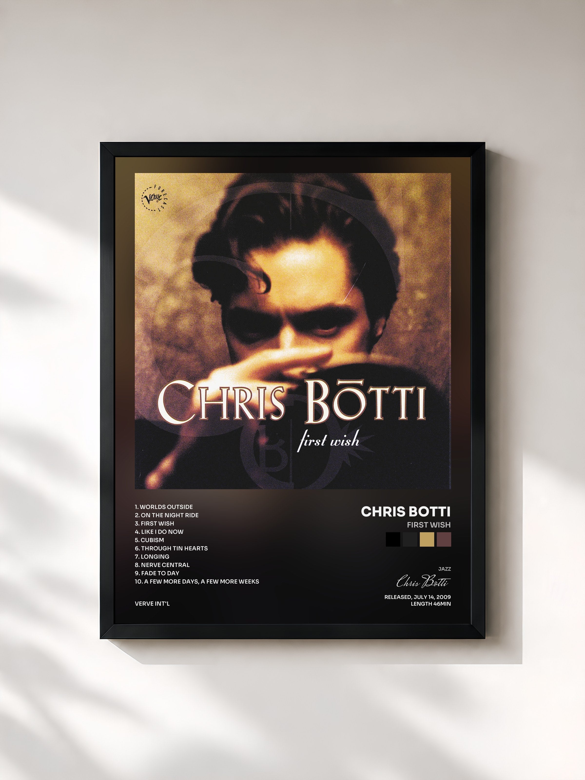 #noir Tableau de l'album First Wish de Chris Botti, cadre noir, imprimé et encadré en France