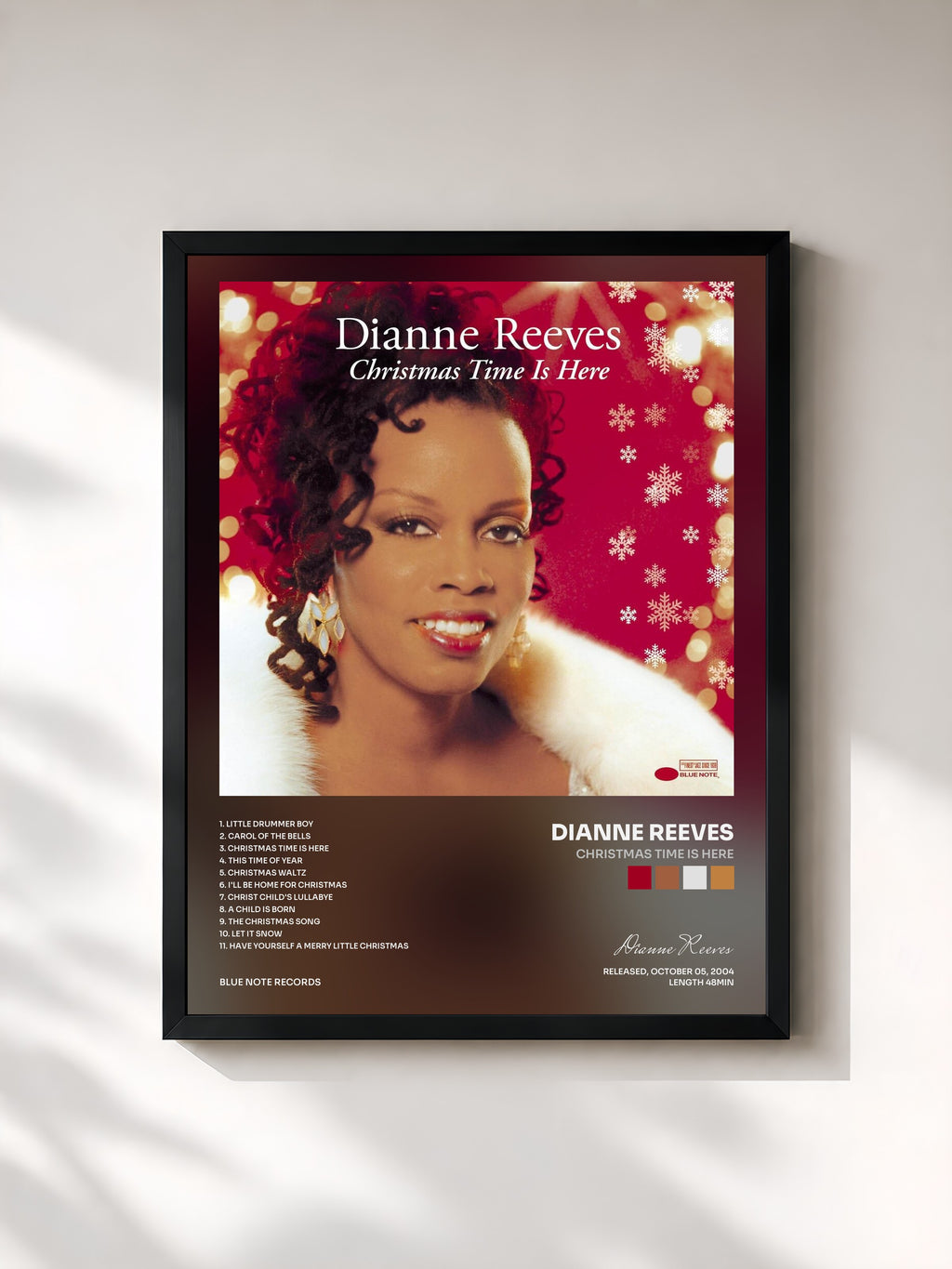 #noir Tableau de l'album Christmas Time Is Here de Dianne Reeves, cadre noir, imprimé et encadré en France