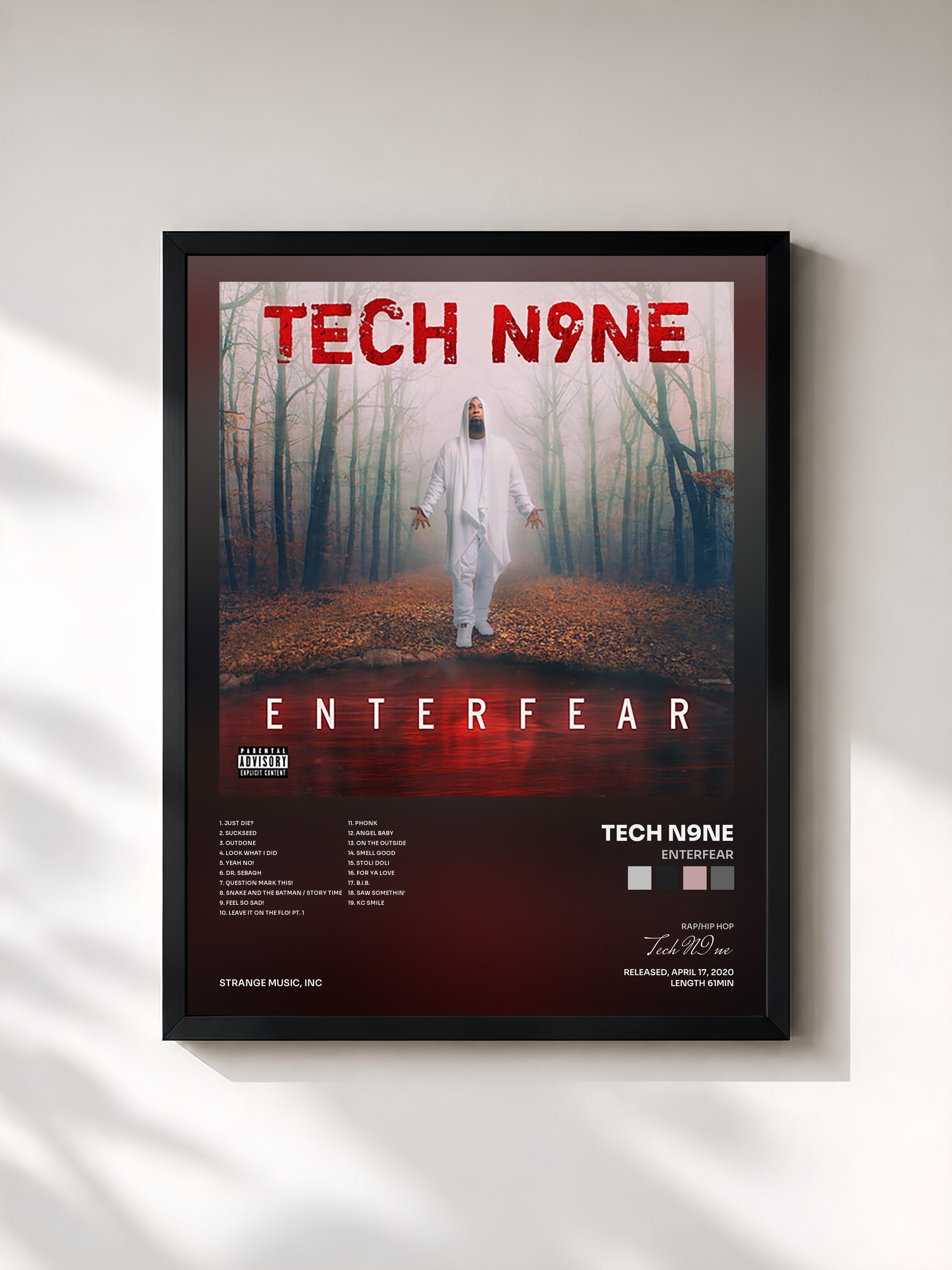 #noir Tableau de l'album ENTERFEAR de Tech N9ne, cadre noir, imprimé et encadré en France
