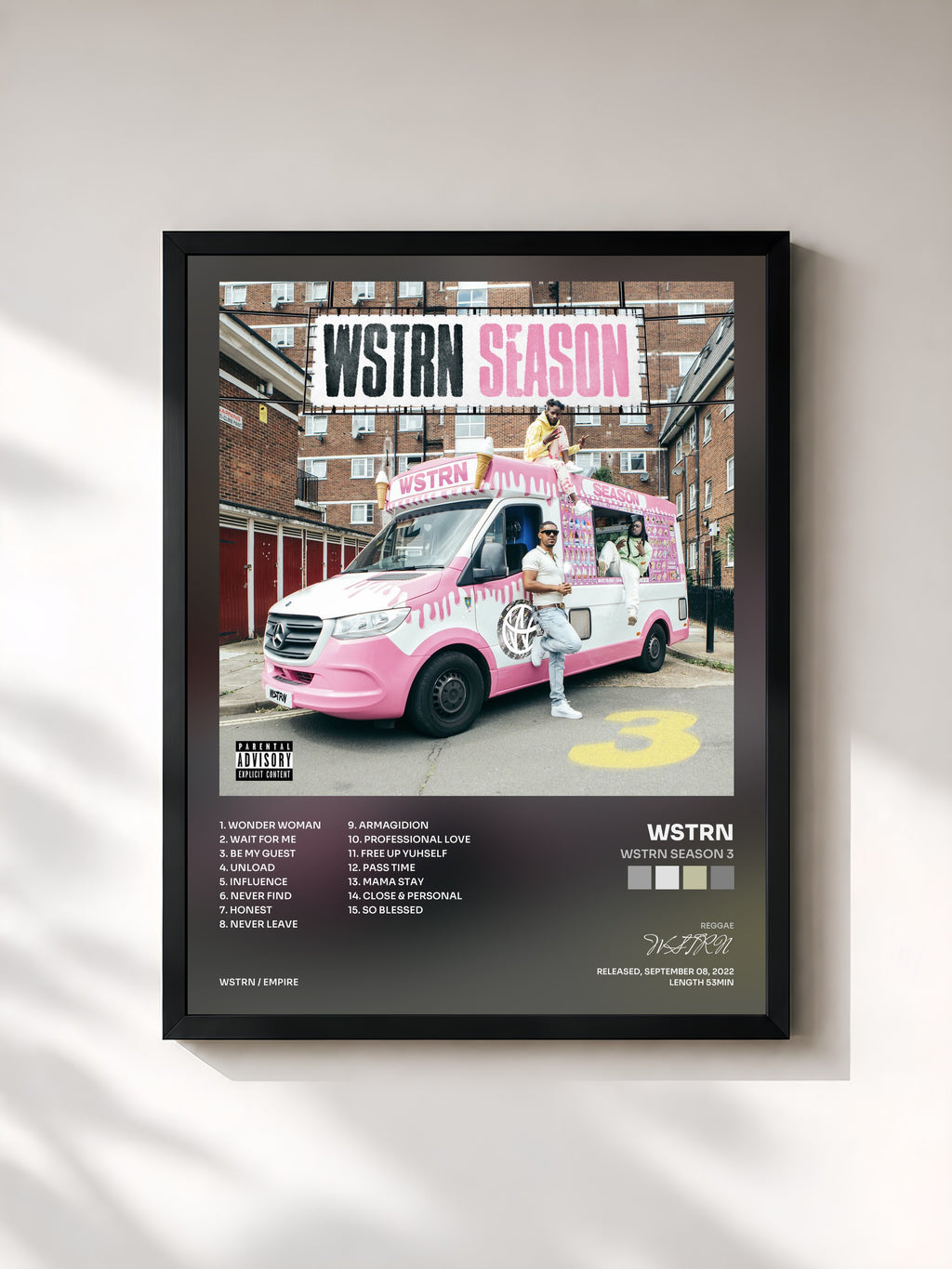 #noir Tableau de l'album WSTRN Season 3 de WSTRN, cadre noir, imprimé et encadré en France