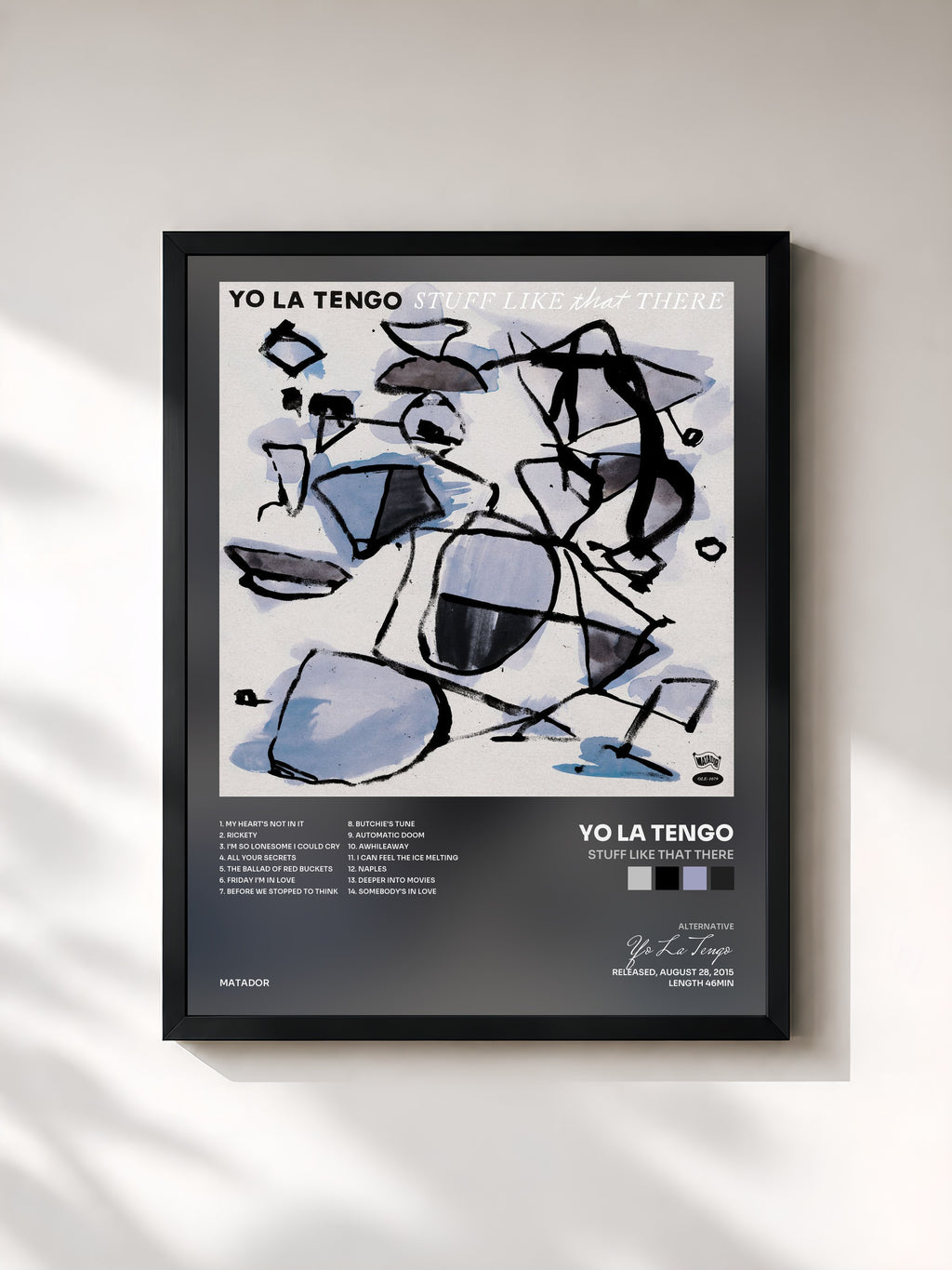 #noir Tableau de l'album Stuff Like That There de Yo La Tengo, cadre noir, imprimé et encadré en France
