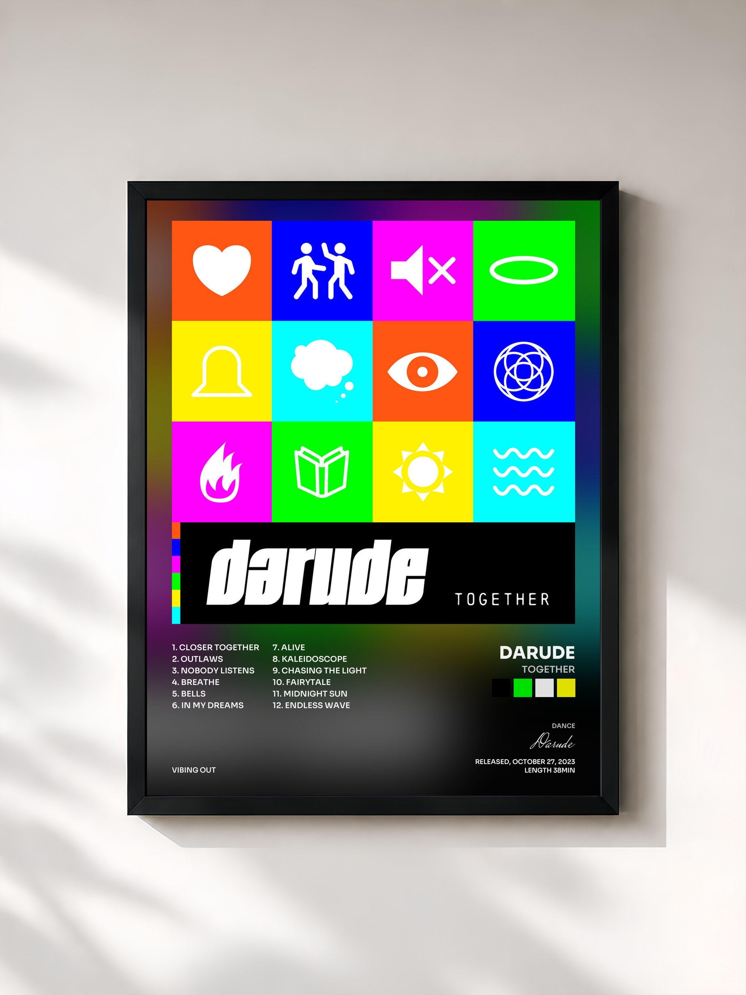 #noir Tableau de l'album Together de Darude, cadre noir, imprimé et encadré en France