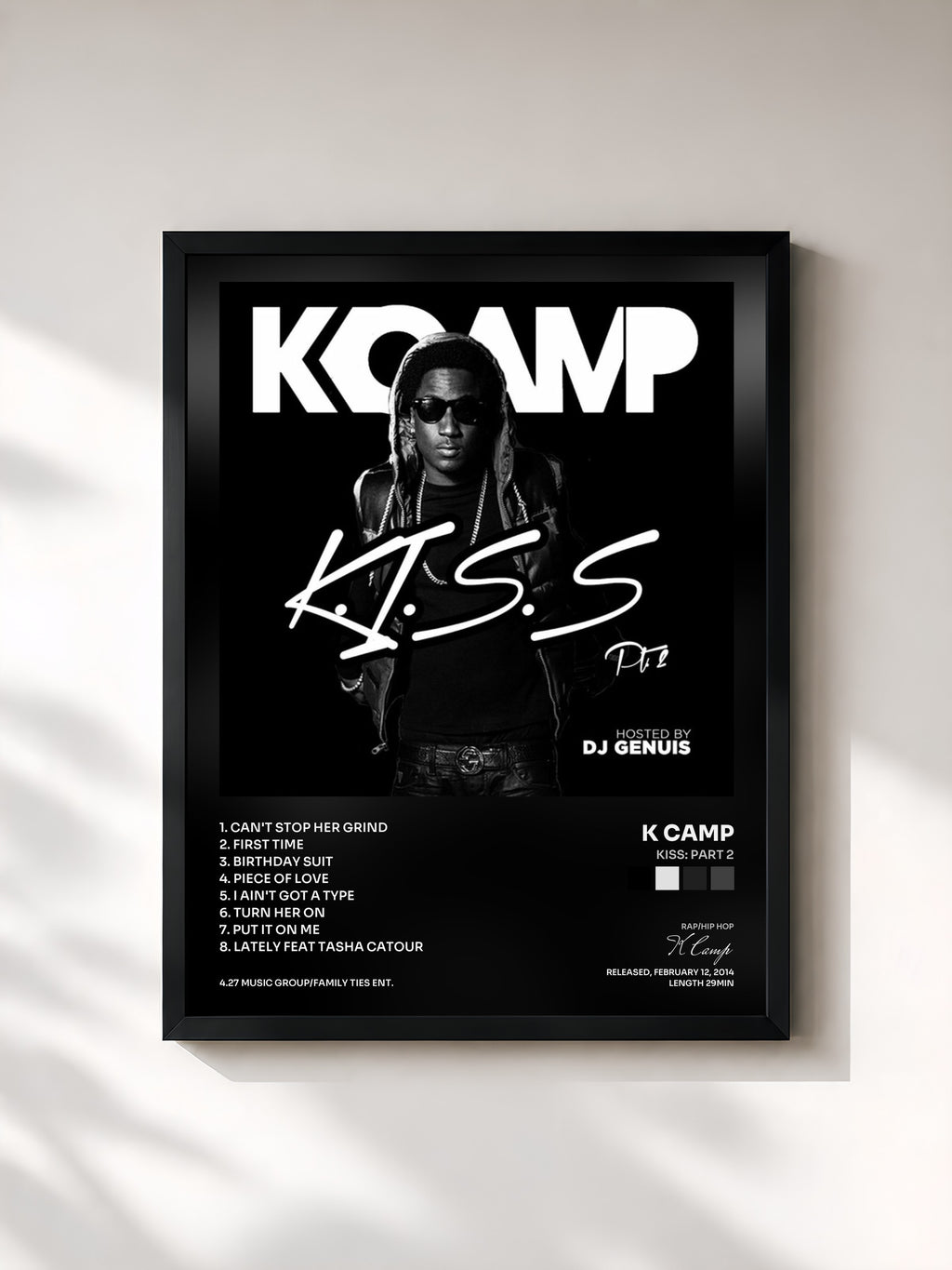 #noir Tableau de l'album Kiss: Part 2 de K Camp, cadre noir, imprimé et encadré en France
