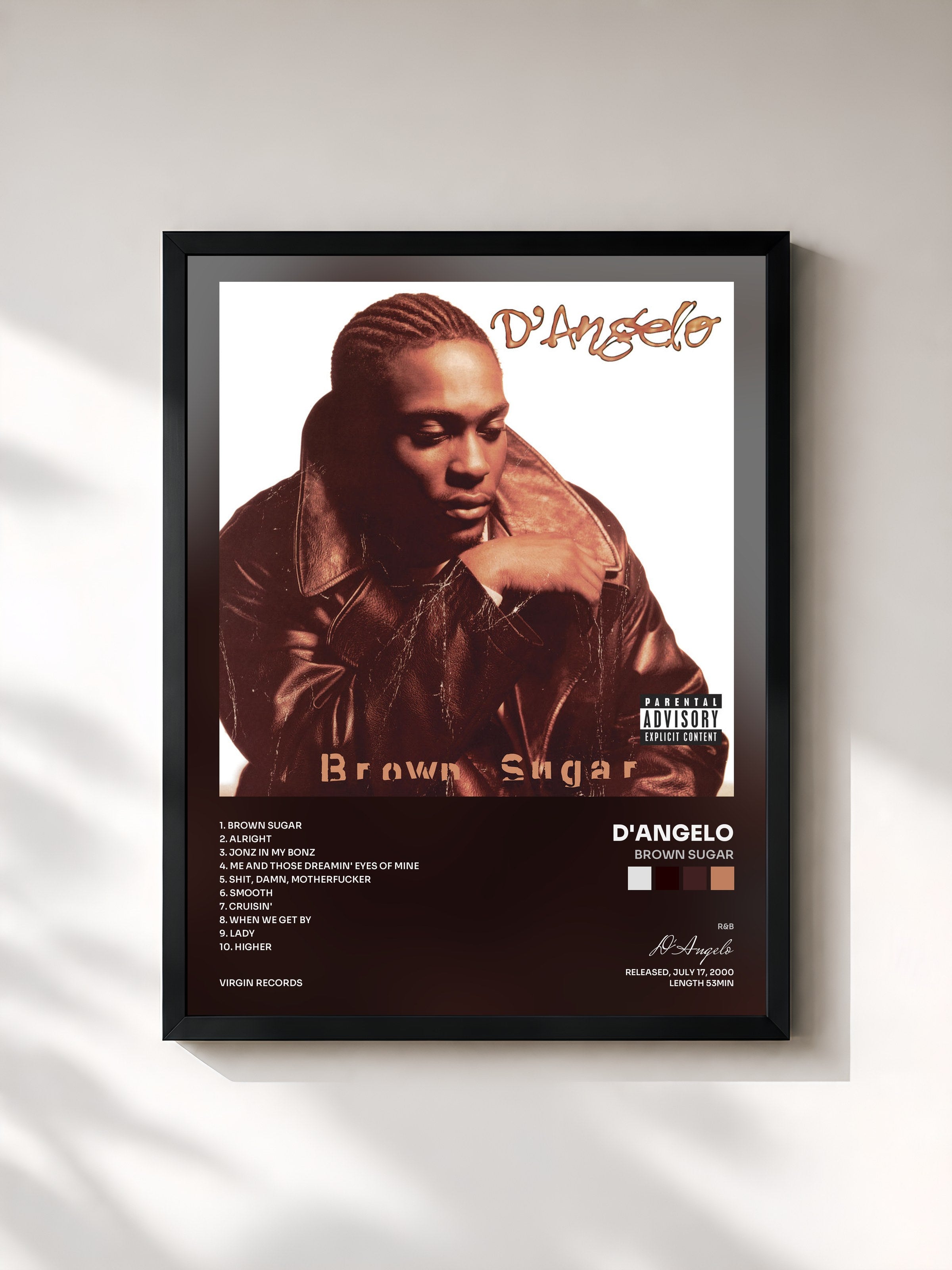 #noir Tableau de l'album Brown Sugar de D'Angelo, cadre noir, imprimé et encadré en France