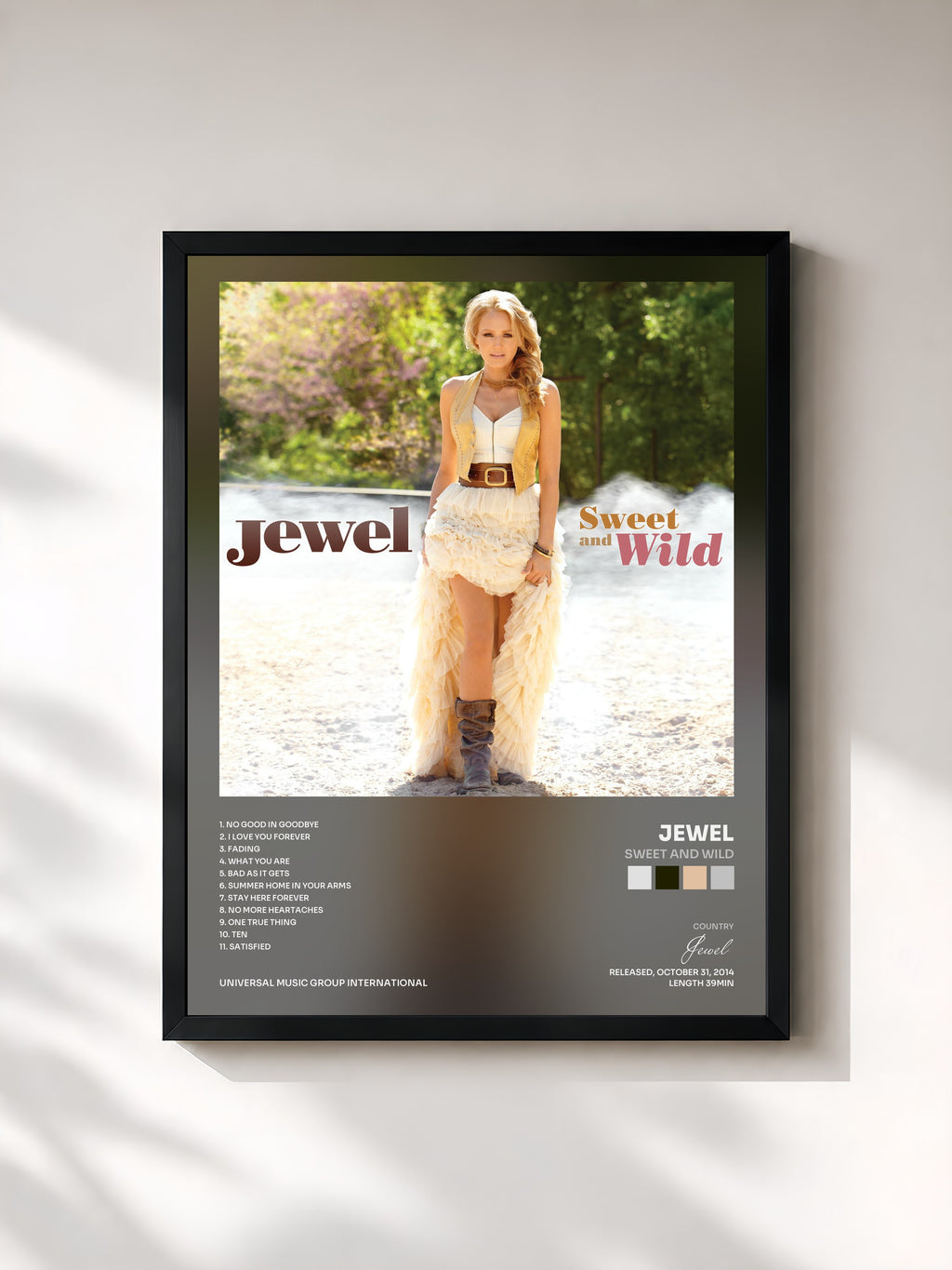 #noir Tableau de l'album Sweet And Wild de Jewel, cadre noir, imprimé et encadré en France