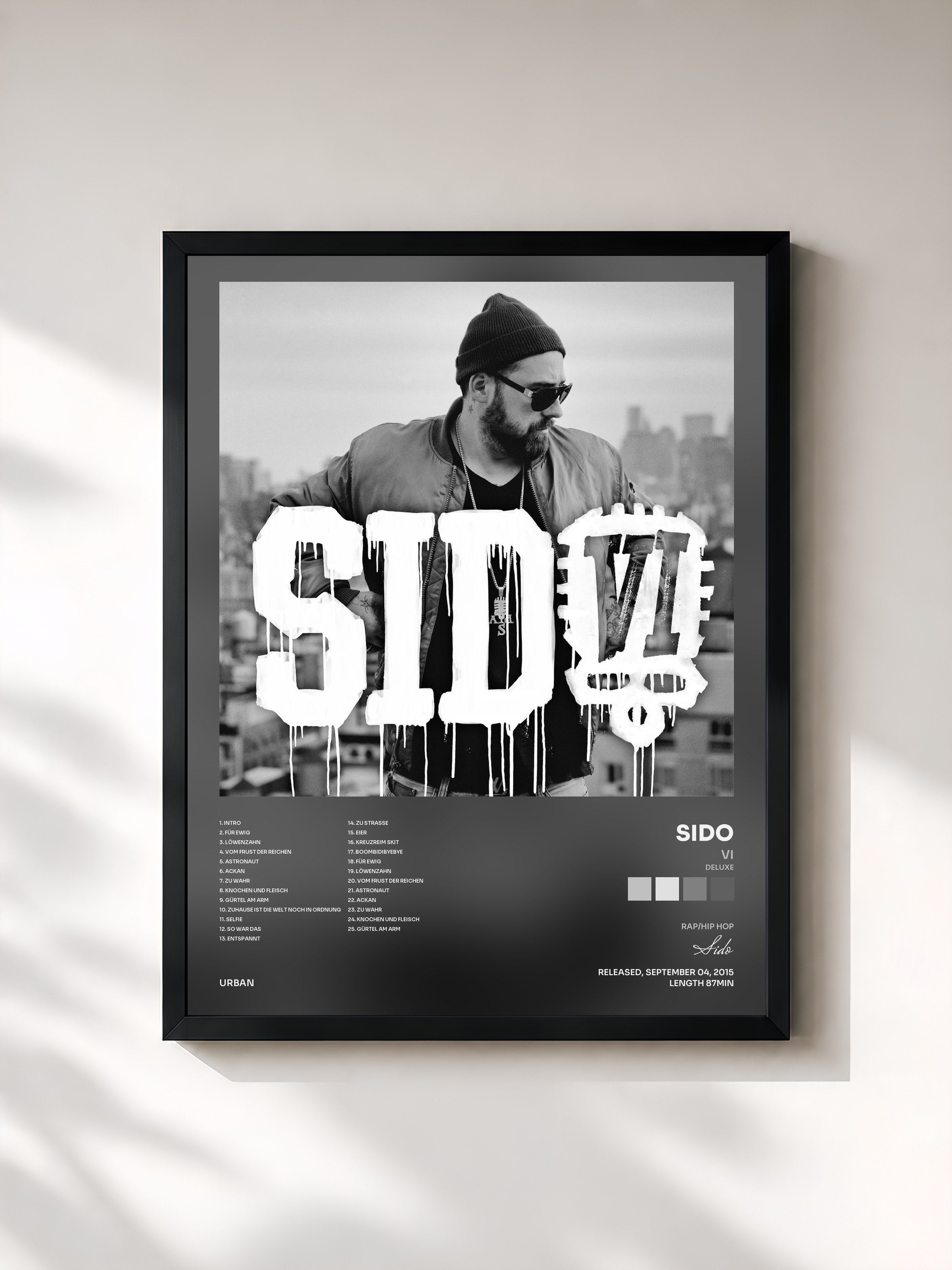 #noir Tableau de l'album VI (Deluxe) de Sido, cadre noir, imprimé et encadré en France