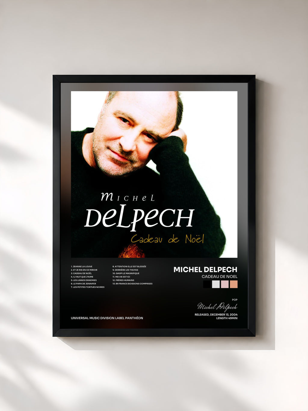 #noir Tableau de l'album Cadeau De Noel de Michel Delpech, cadre noir, imprimé et encadré en France