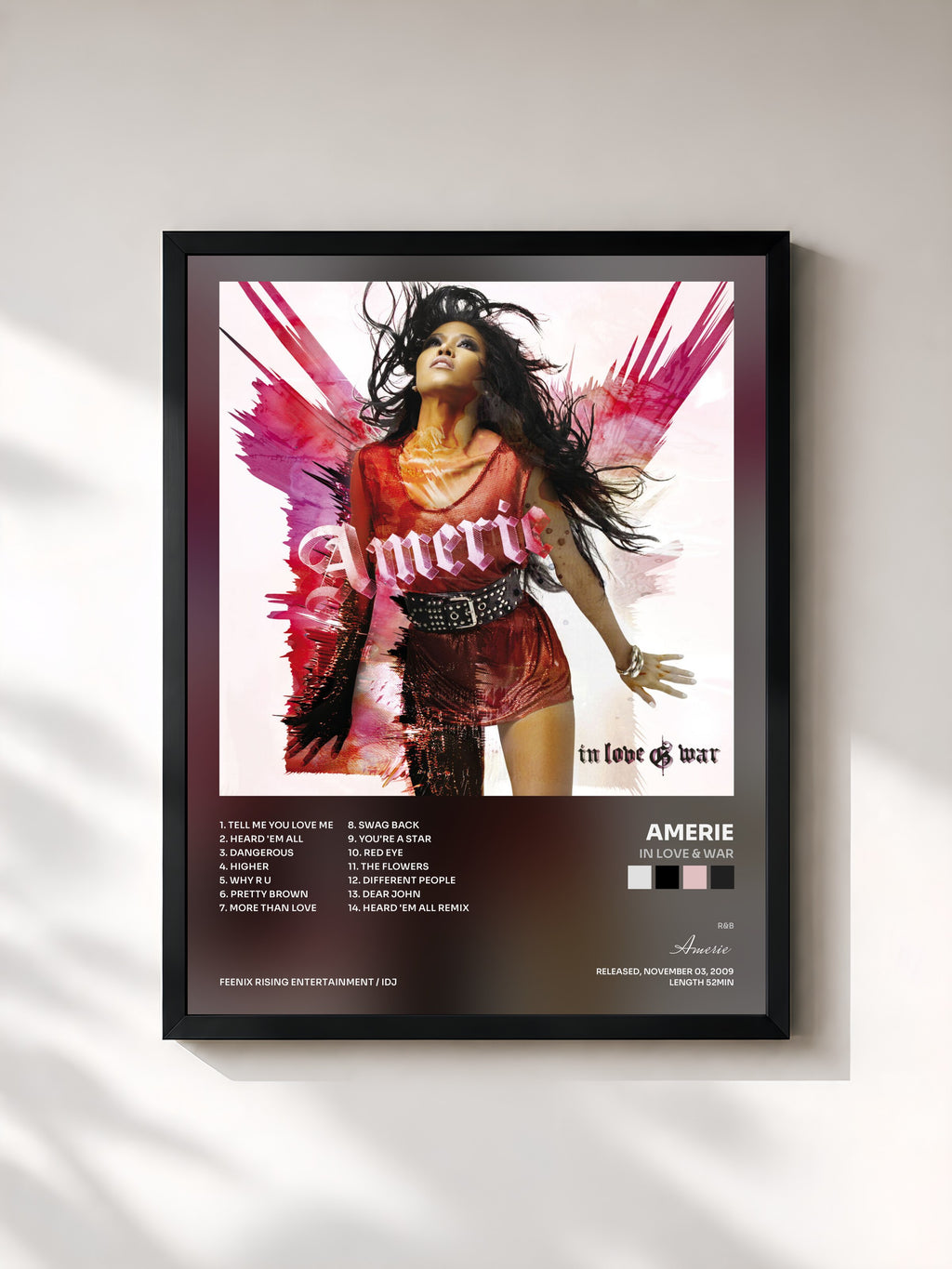 #noir Tableau de l'album In Love & War de Amerie, cadre noir, imprimé et encadré en France