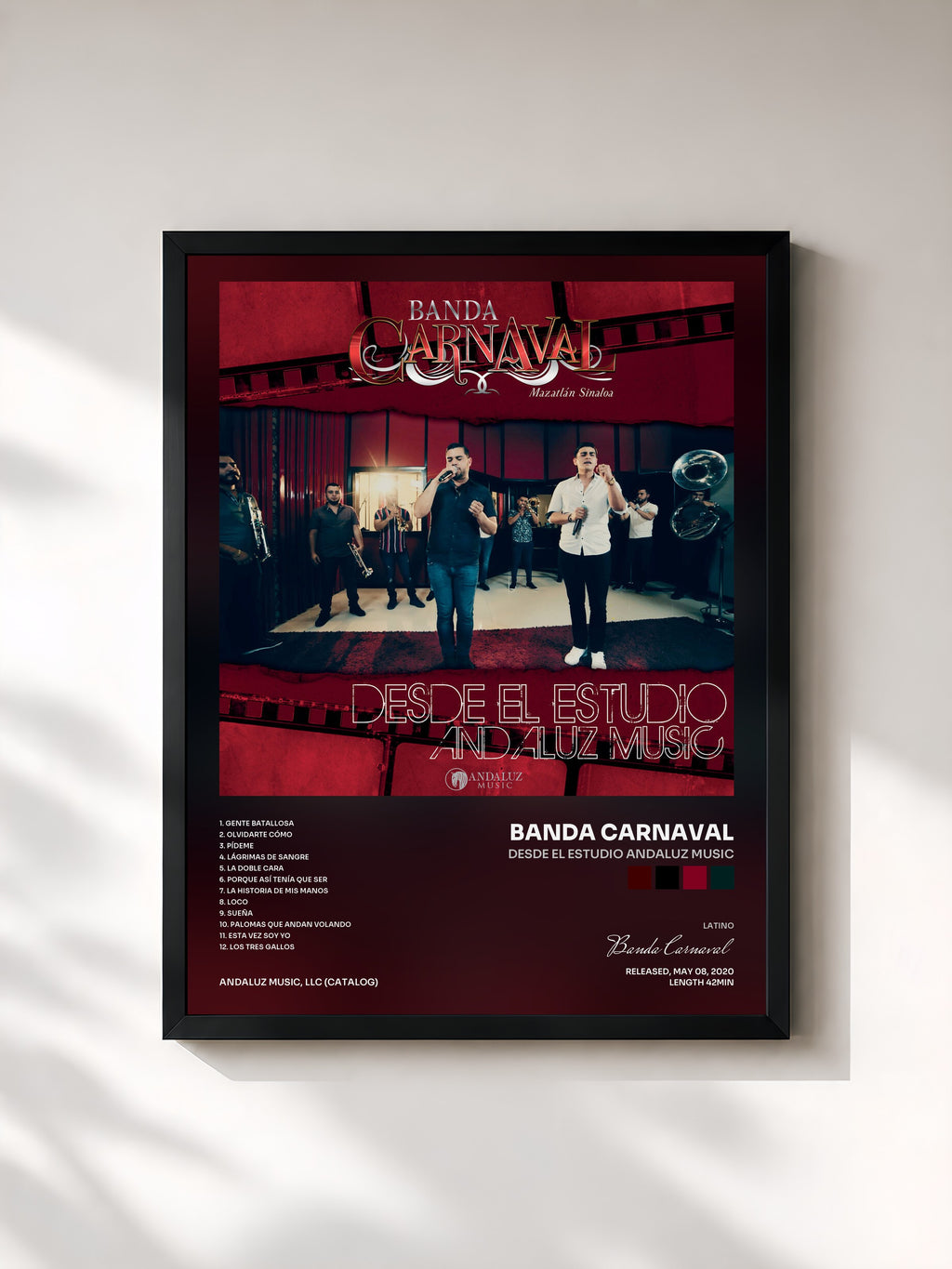 #noir Tableau de l'album Desde El Estudio Andaluz Music de Banda Carnaval, cadre noir, imprimé et encadré en France