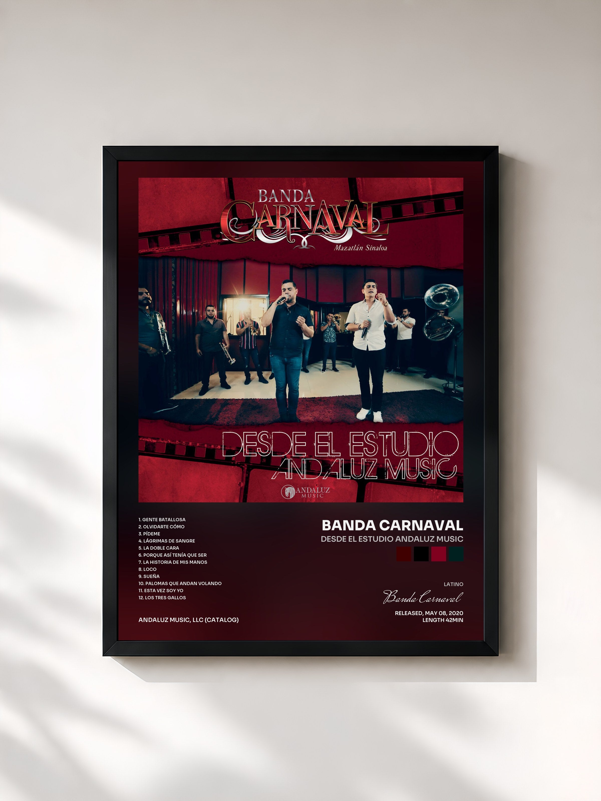 #noir Tableau de l'album Desde El Estudio Andaluz Music de Banda Carnaval, cadre noir, imprimé et encadré en France