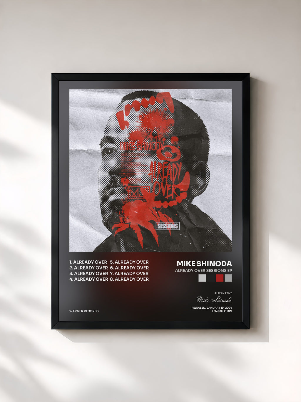 #noir Tableau de l'album Already Over Sessions EP de Mike Shinoda, cadre noir, imprimé et encadré en France