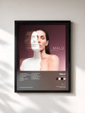 #noir Tableau de l'album QUINCE de Malú, cadre noir, imprimé et encadré en France