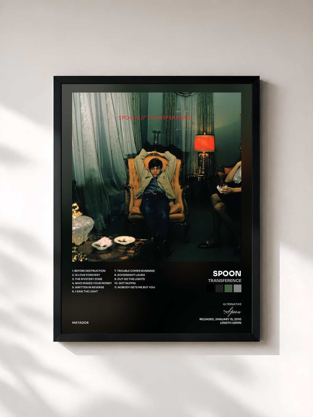 #noir Tableau de l'album Transference de Spoon, cadre noir, imprimé et encadré en France