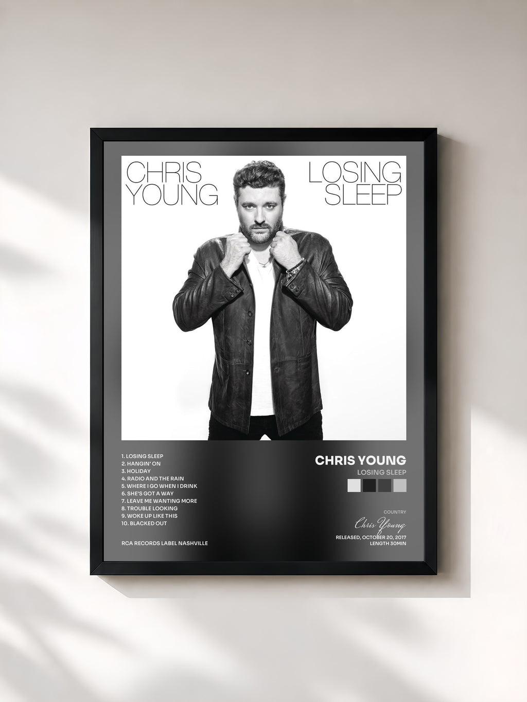 #noir Tableau de l'album Losing Sleep de Chris Young, cadre noir, imprimé et encadré en France