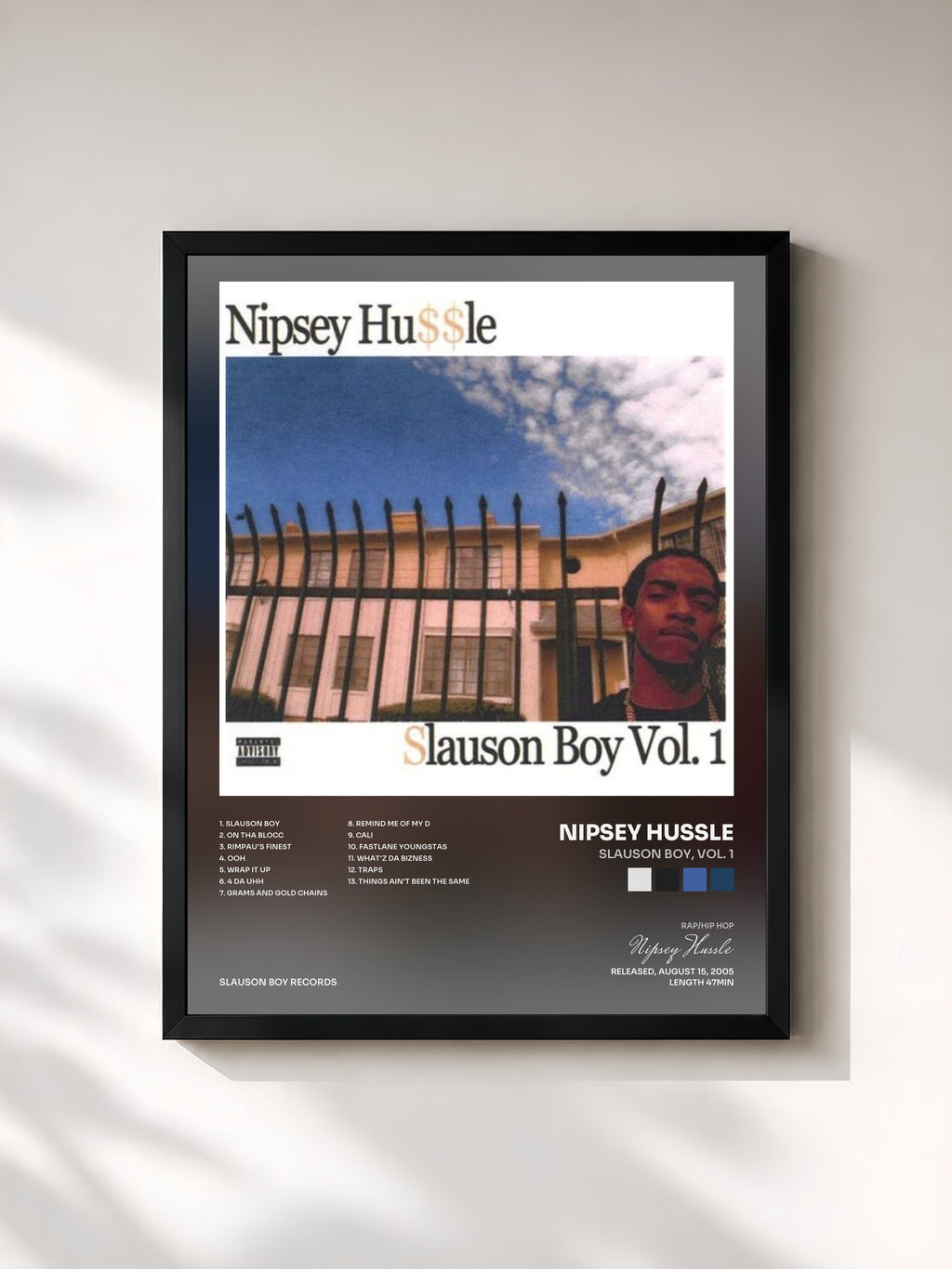 #noir Tableau de l'album Slauson Boy, Vol. 1 de Nipsey Hussle, cadre noir, imprimé et encadré en France