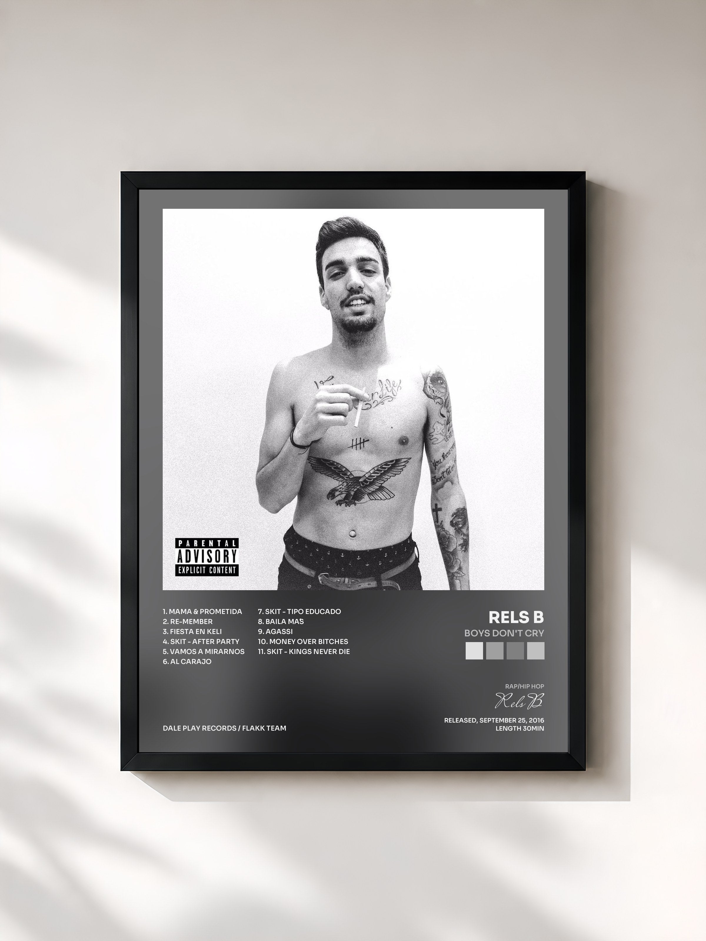 #noir Tableau de l'album Boys Don't Cry de Rels B, cadre noir, imprimé et encadré en France