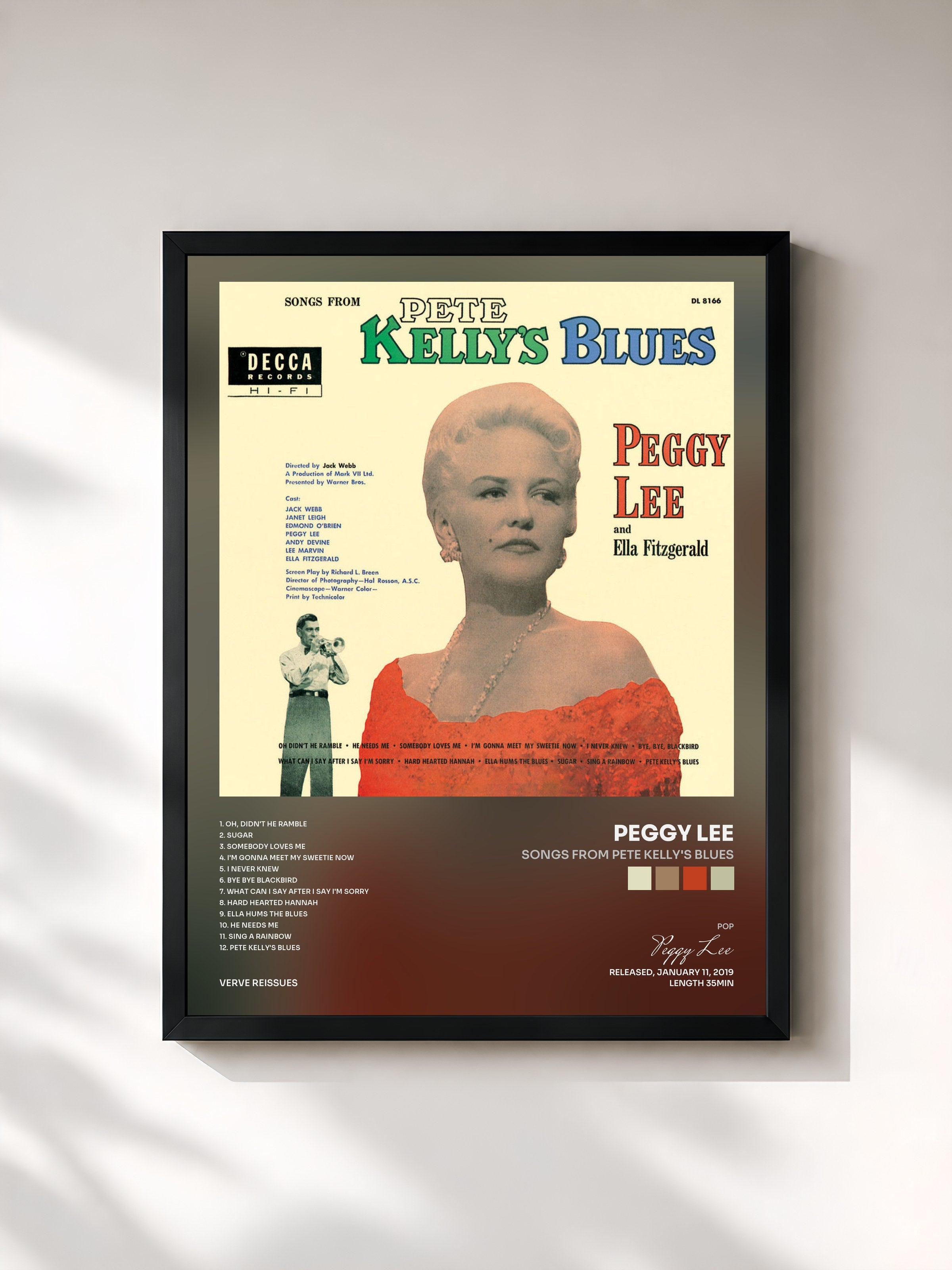 #noir Tableau de l'album Songs From Pete Kelly's Blues de Peggy Lee, cadre noir, imprimé et encadré en France