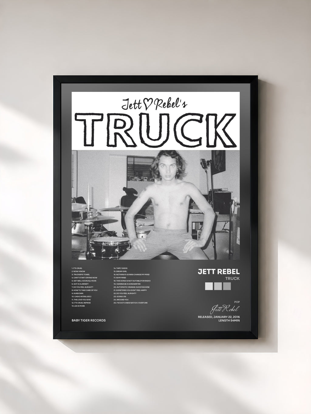 #noir Tableau de l'album Truck de Jett Rebel, cadre noir, imprimé et encadré en France