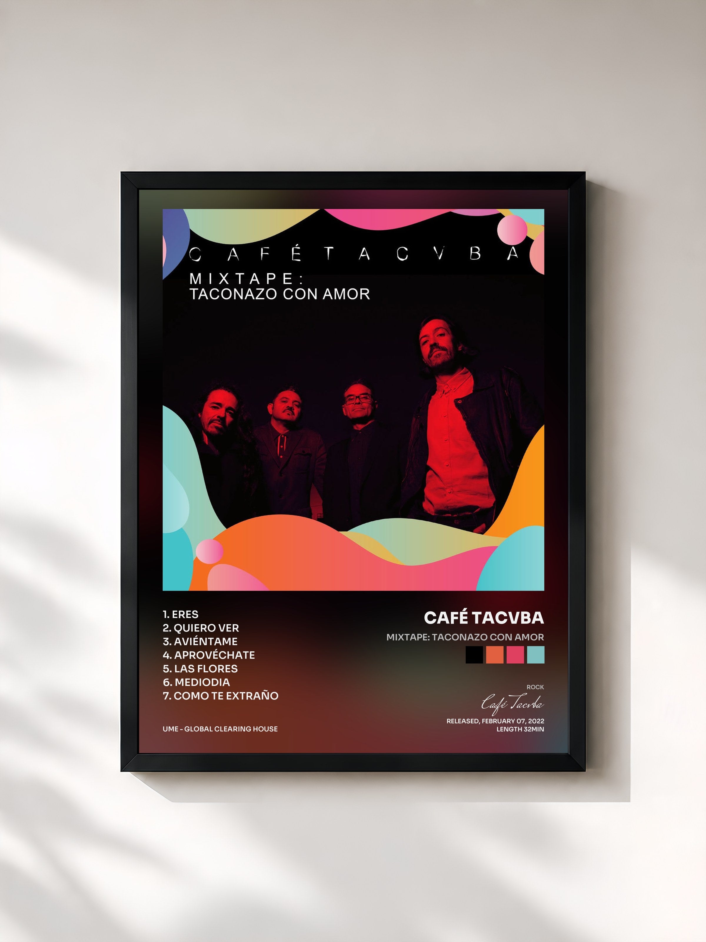 #noir Tableau de l'album Mixtape: Taconazo Con Amor de Café Tacvba, cadre noir, imprimé et encadré en France