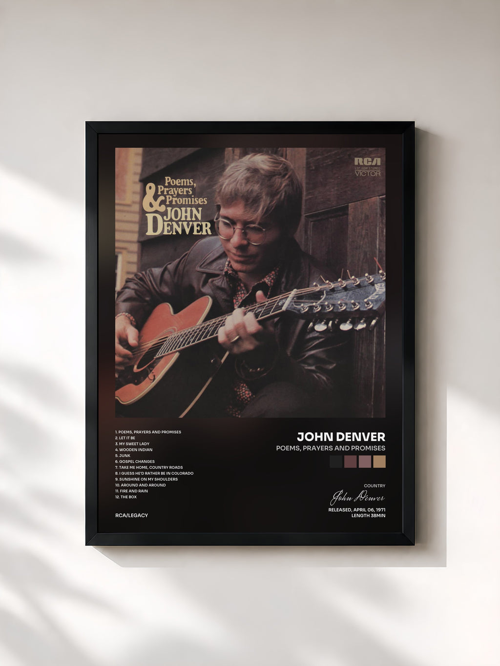 #noir Tableau de l'album Poems, Prayers and Promises de John Denver, cadre noir, imprimé et encadré en France