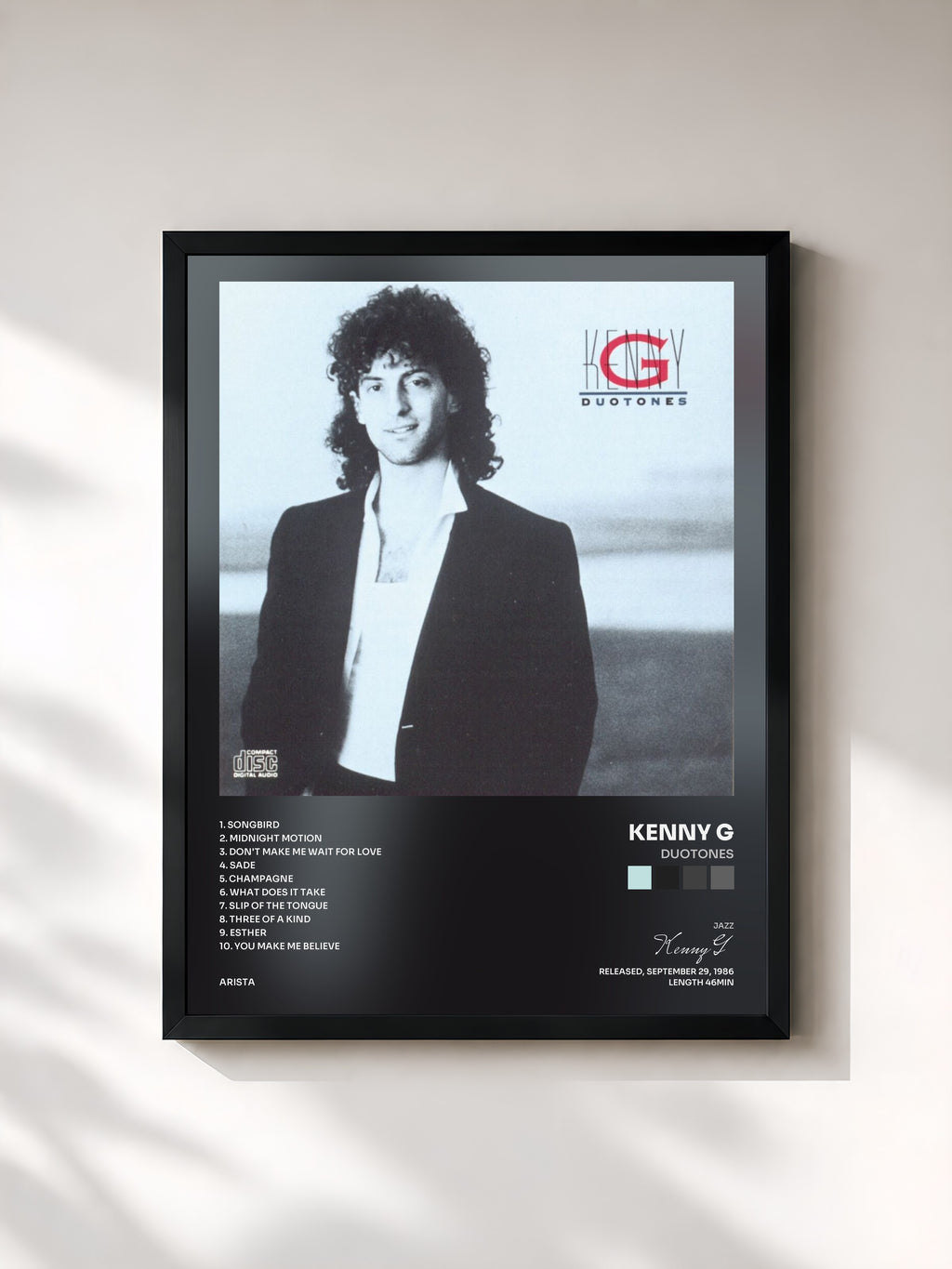 #noir Tableau de l'album Duotones de Kenny G, cadre noir, imprimé et encadré en France