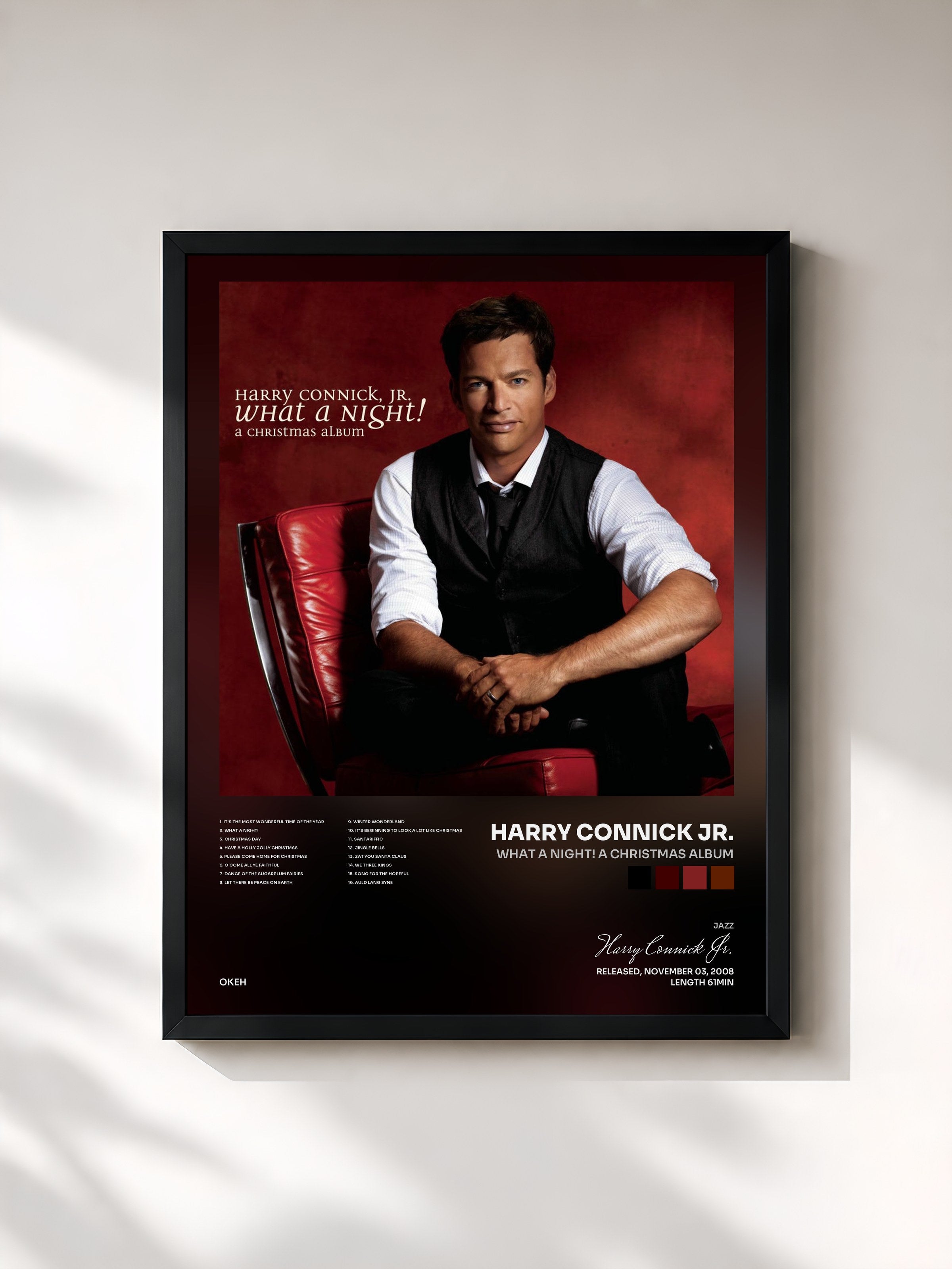 #noir Tableau de l'album What A Night! A Christmas Album de Harry Connick Jr., cadre noir, imprimé et encadré en France