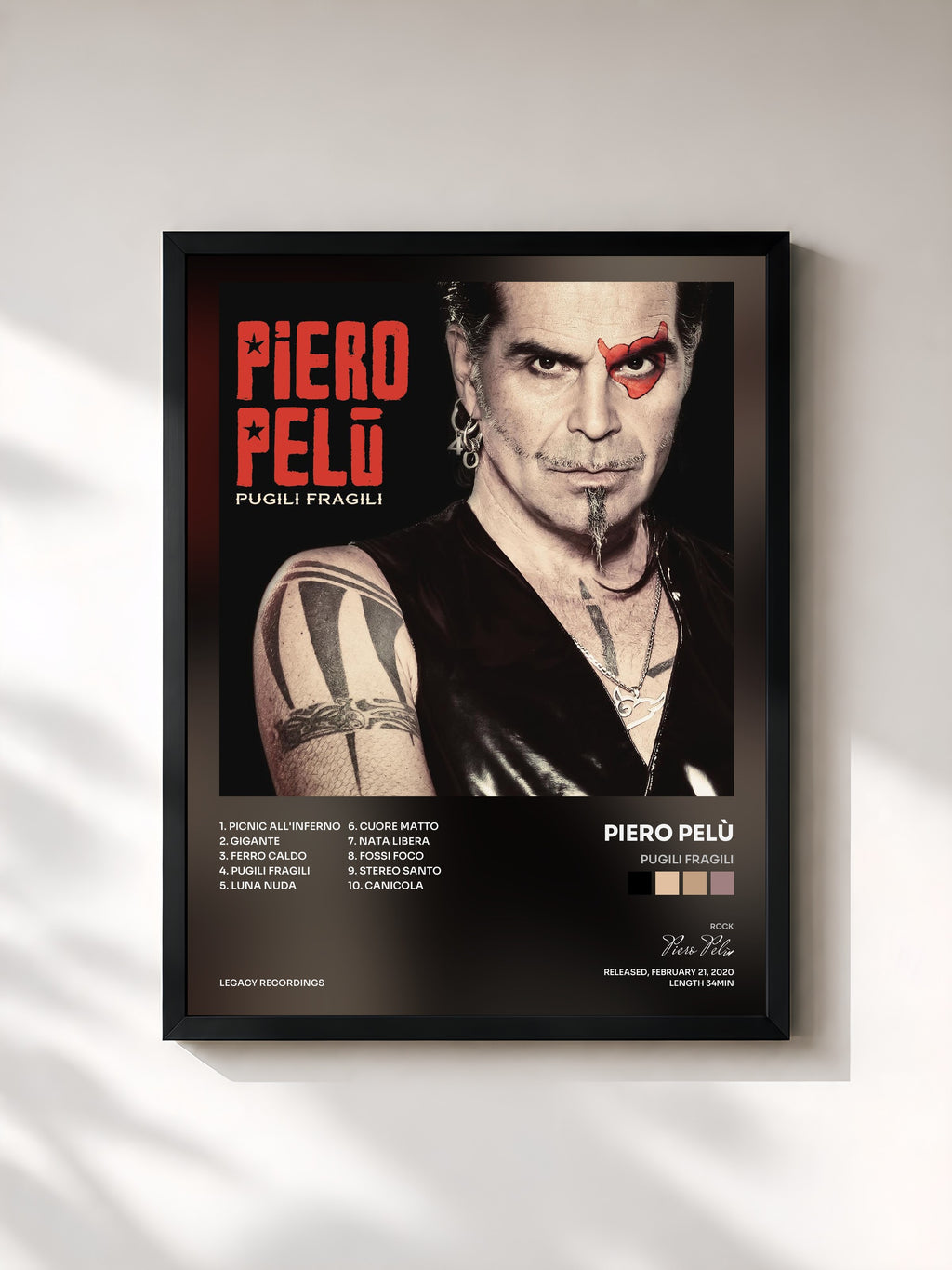 #noir Tableau de l'album Pugili fragili de Piero Pelù, cadre noir, imprimé et encadré en France