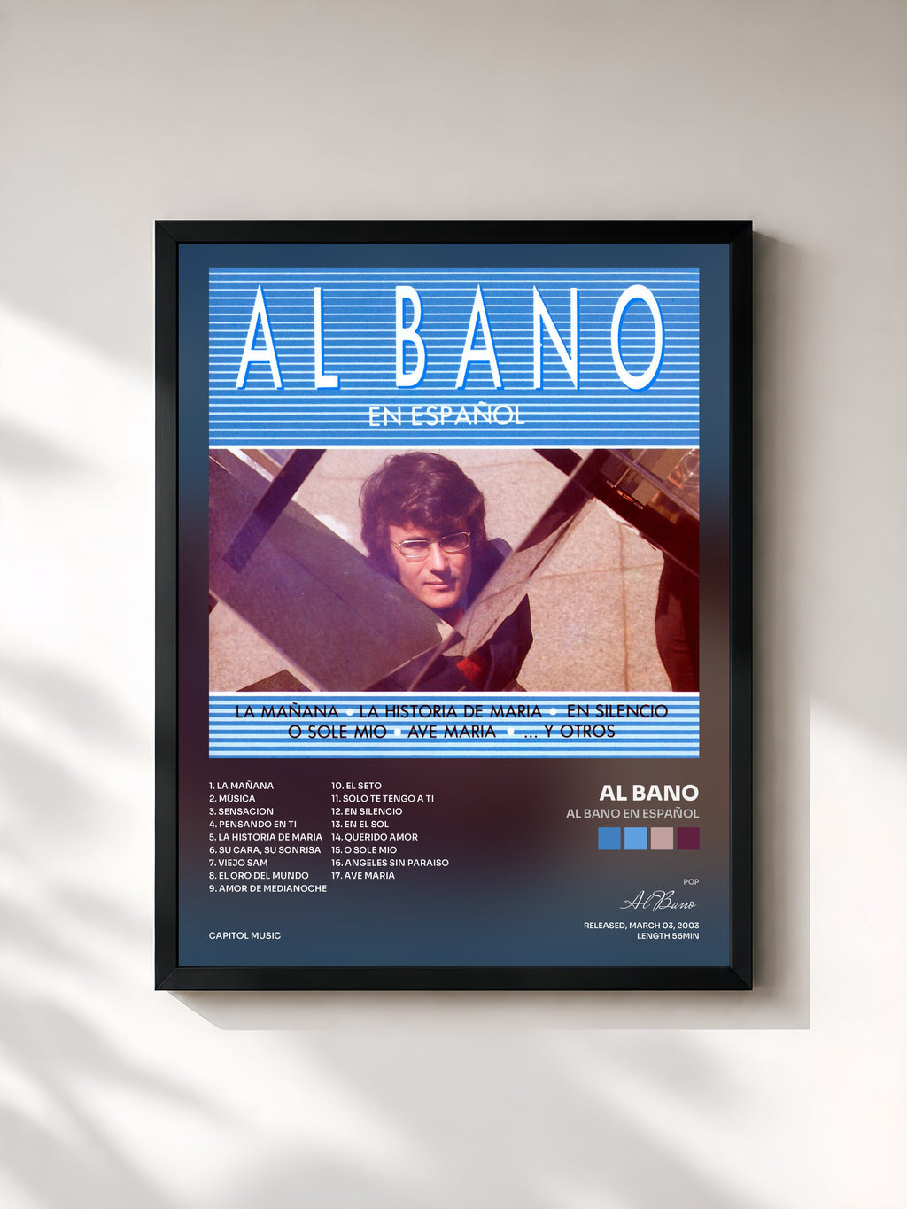 #noir Tableau de l'album Al Bano En Español de Al Bano, cadre noir, imprimé et encadré en France