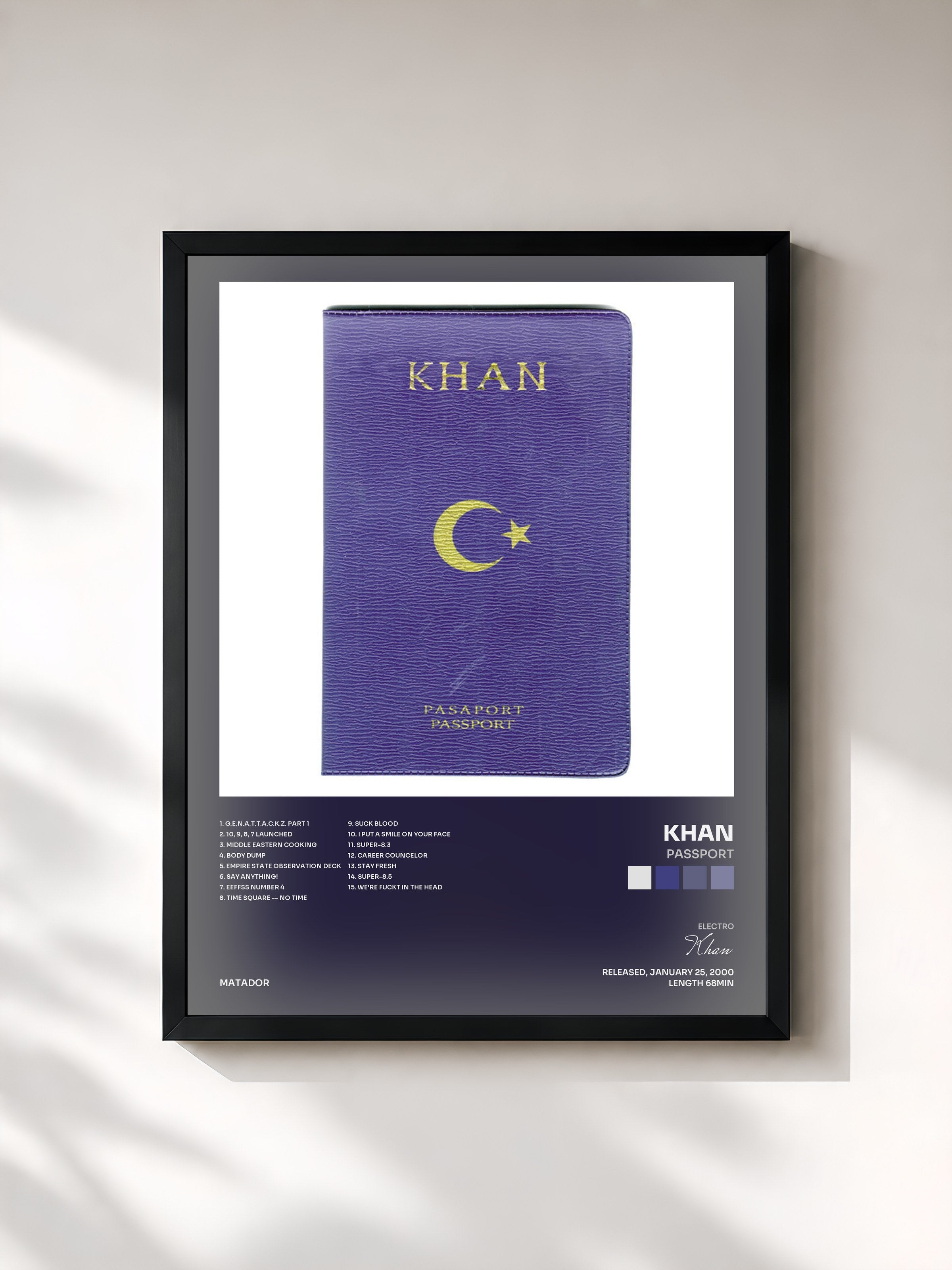 #noir Tableau de l'album Passport de Khan, cadre noir, imprimé et encadré en France