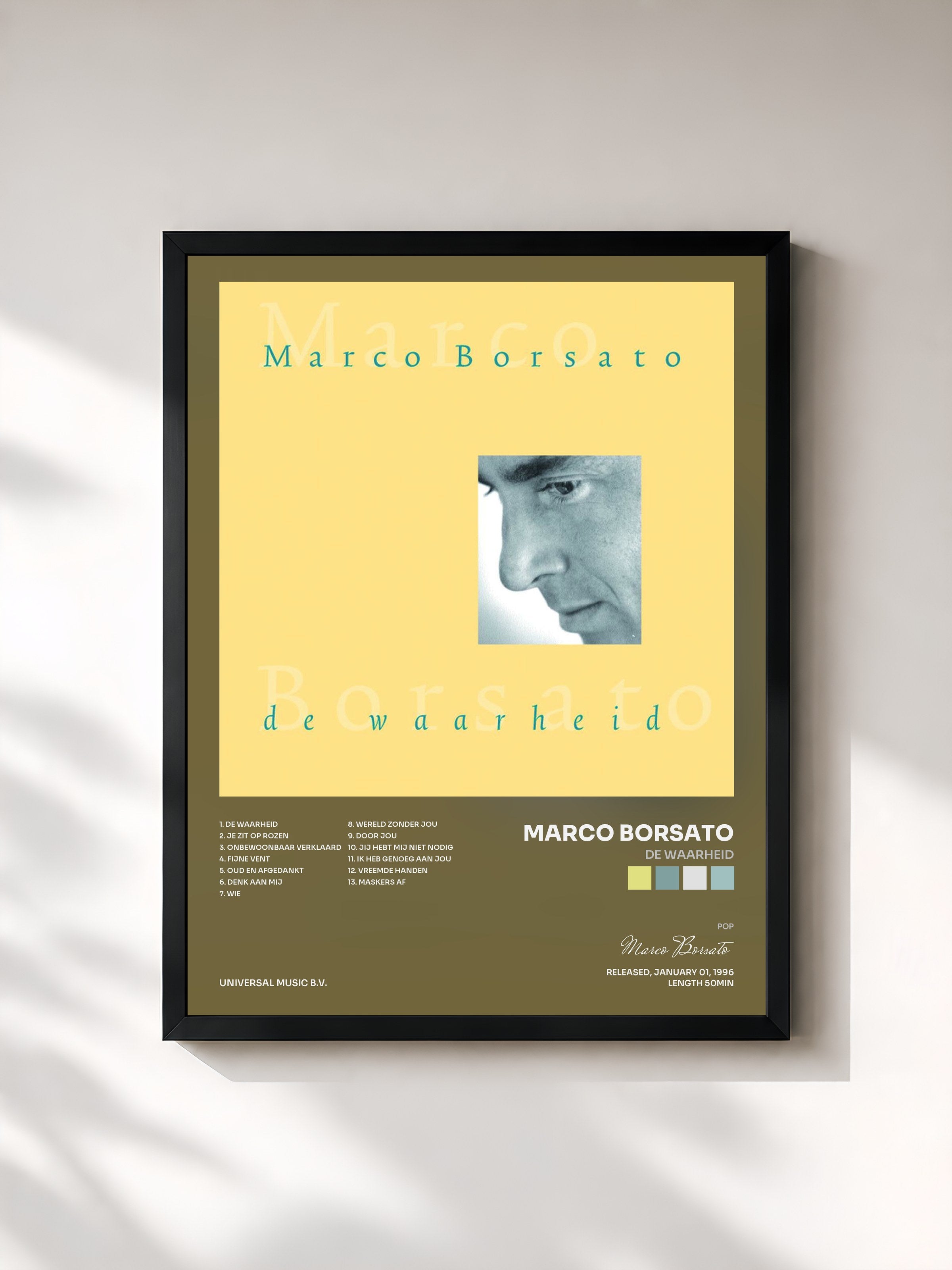 #noir Tableau de l'album De Waarheid de Marco Borsato, cadre noir, imprimé et encadré en France
