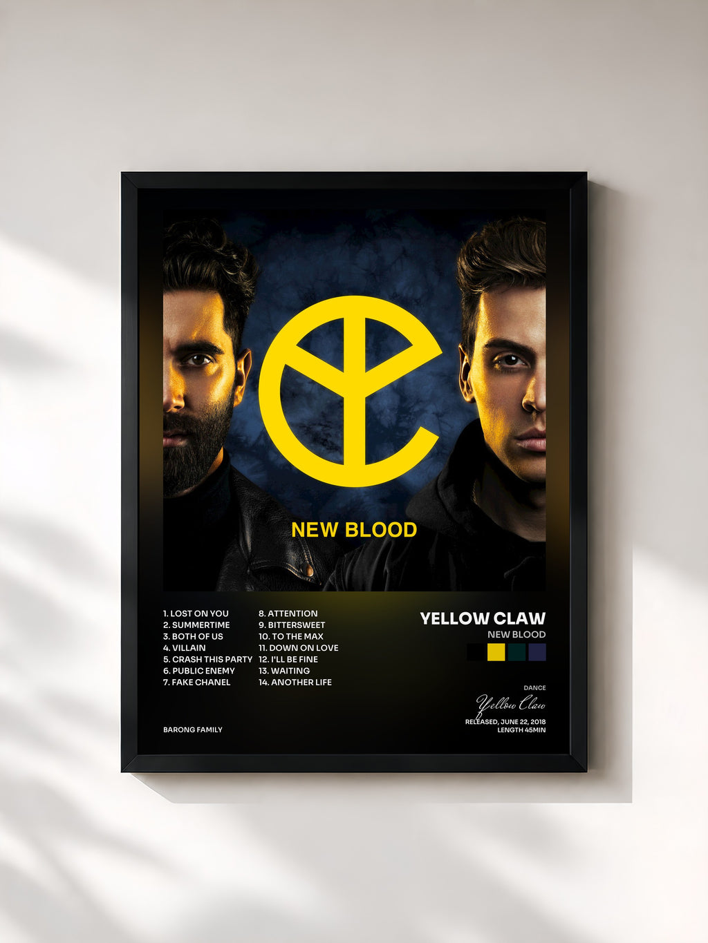 #noir Tableau de l'album New Blood de Yellow Claw, cadre noir, imprimé et encadré en France