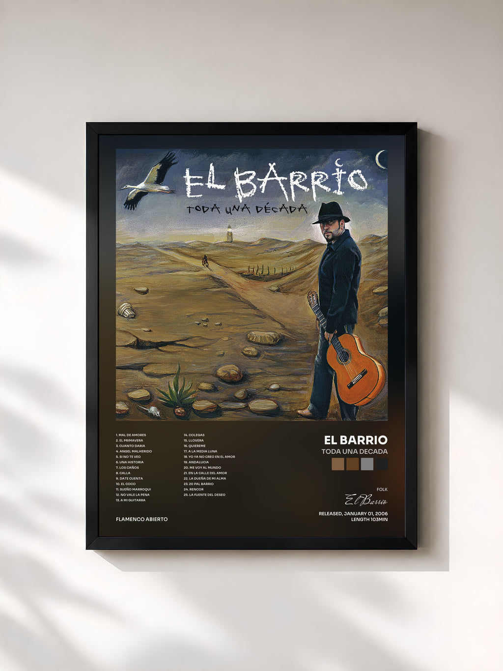 #noir Tableau de l'album Toda una Decada de El Barrio, cadre noir, imprimé et encadré en France