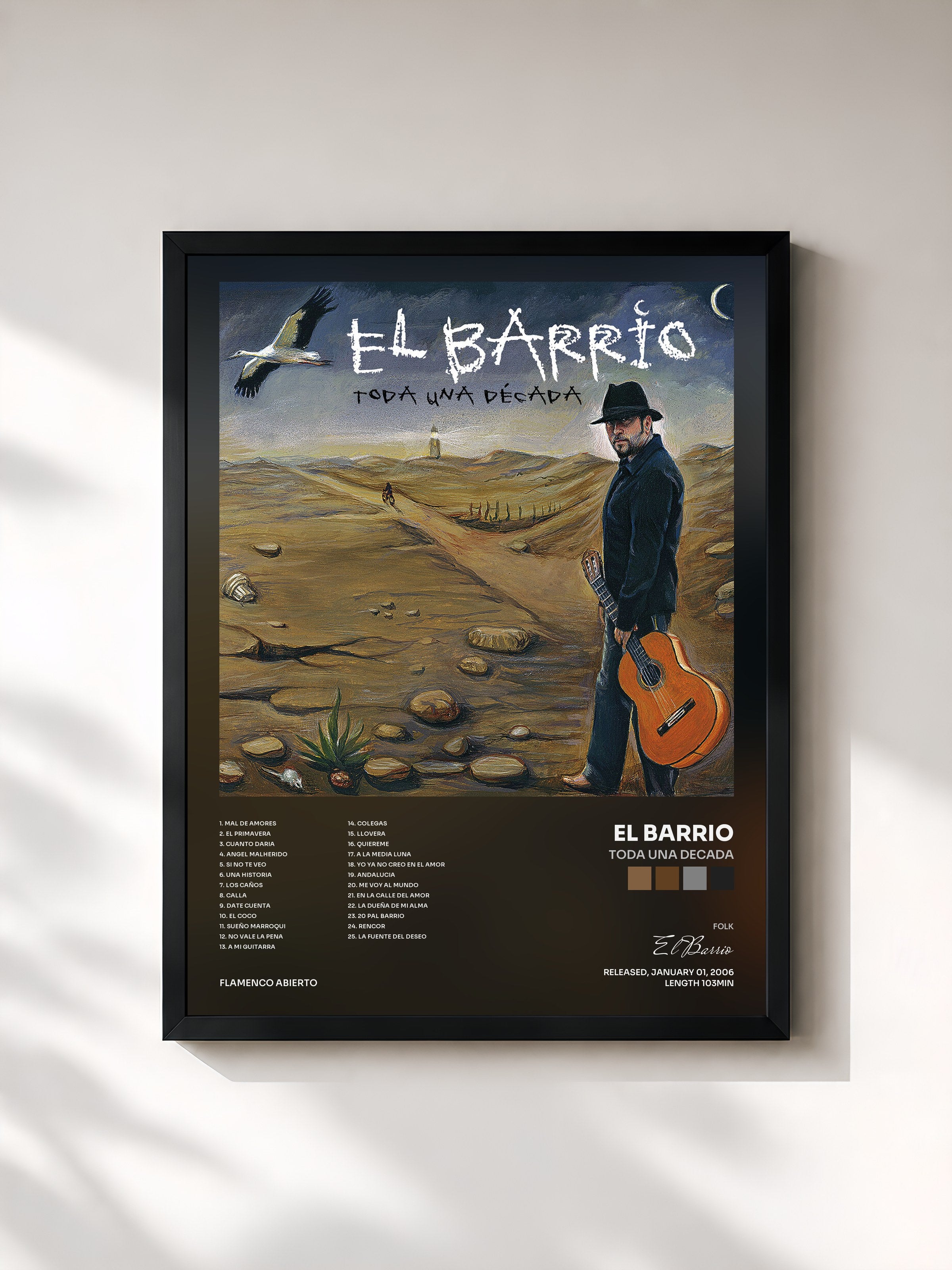 #noir Tableau de l'album Toda una Decada de El Barrio, cadre noir, imprimé et encadré en France