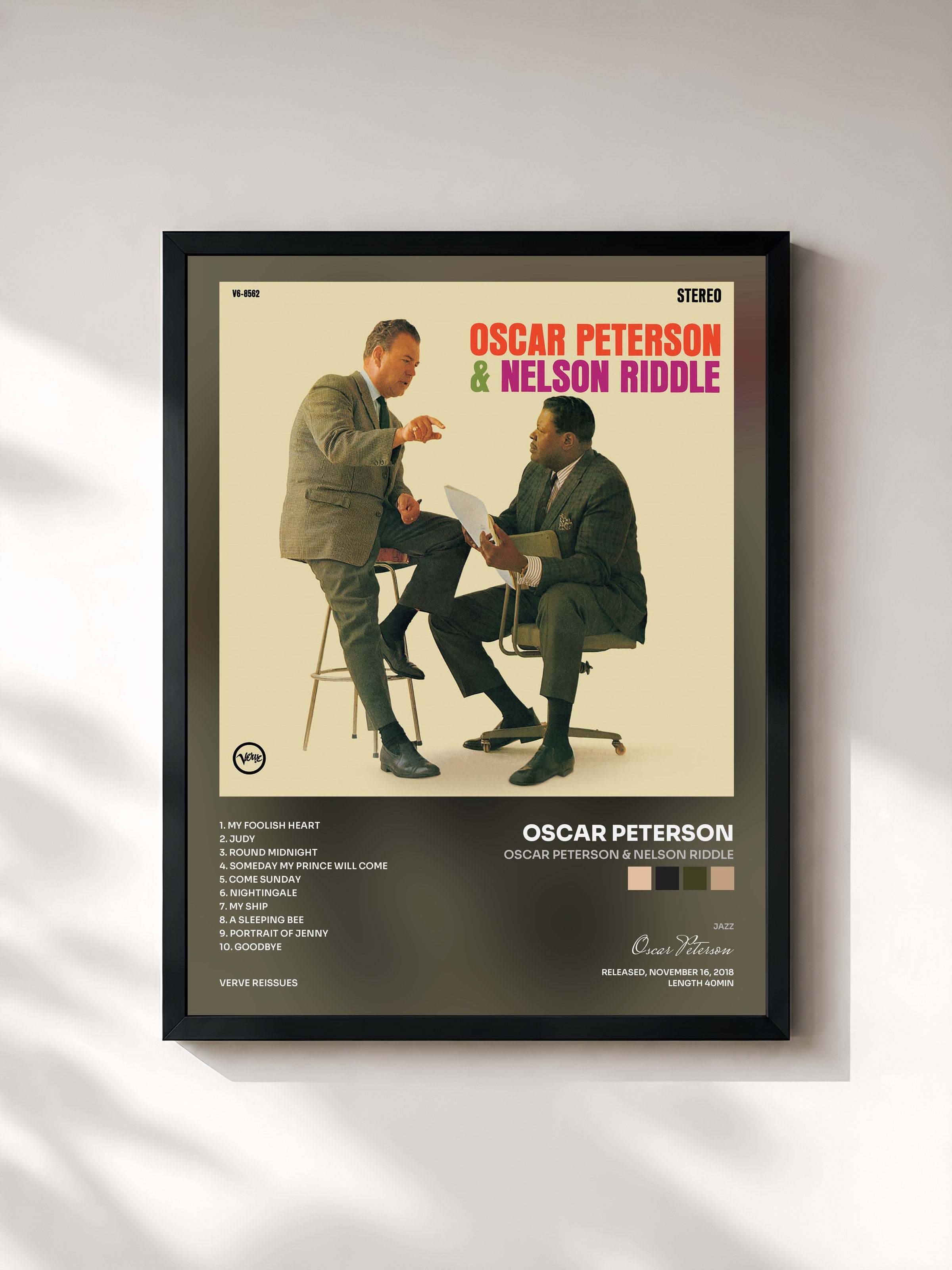 #noir Tableau de l'album Oscar Peterson & Nelson Riddle de Oscar Peterson, cadre noir, imprimé et encadré en France