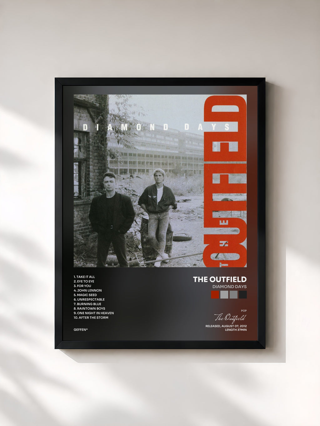 #noir Tableau de l'album Diamond Days de The Outfield, cadre noir, imprimé et encadré en France