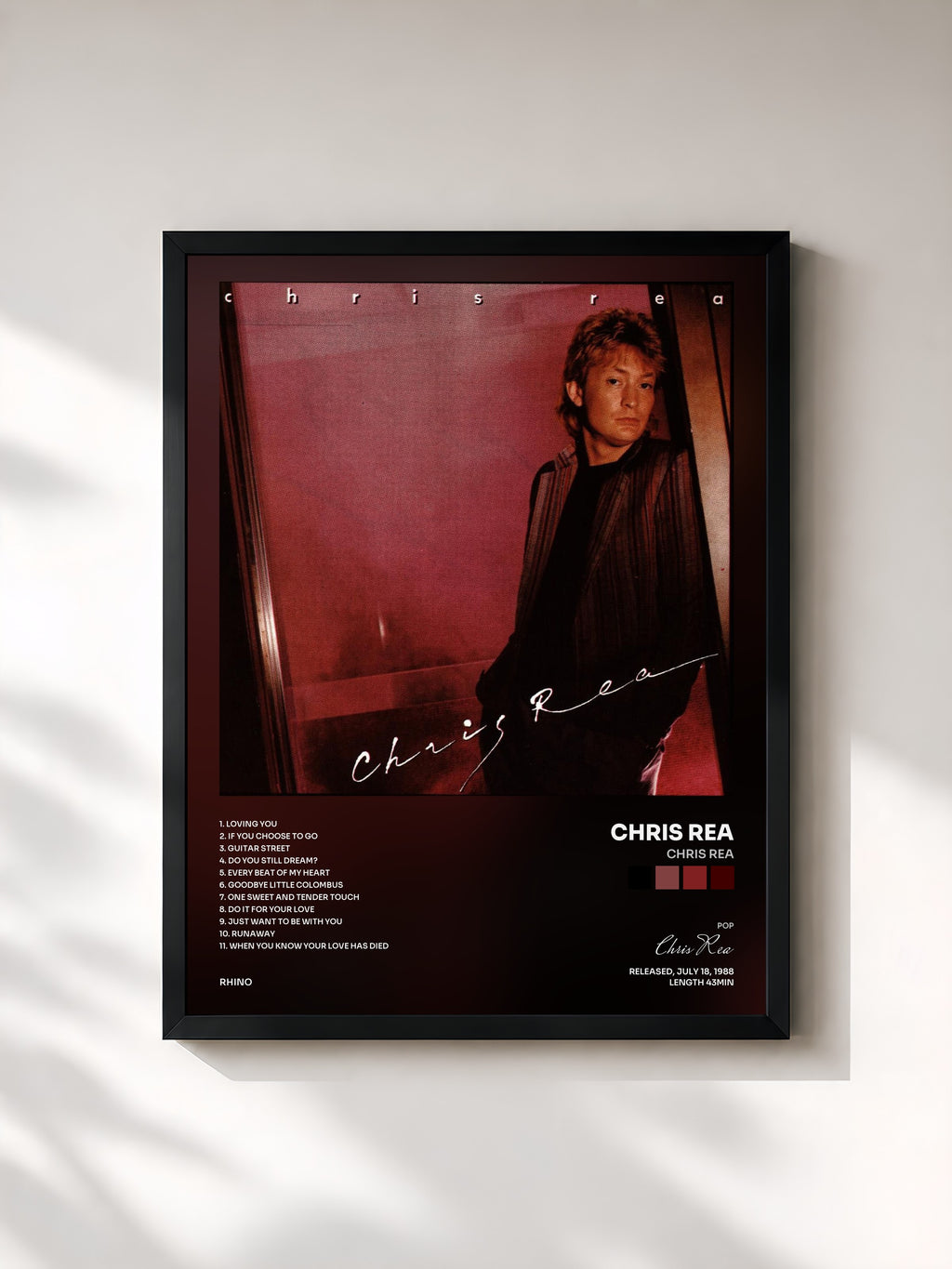 #noir Tableau de l'album Chris Rea de Chris Rea, cadre noir, imprimé et encadré en France