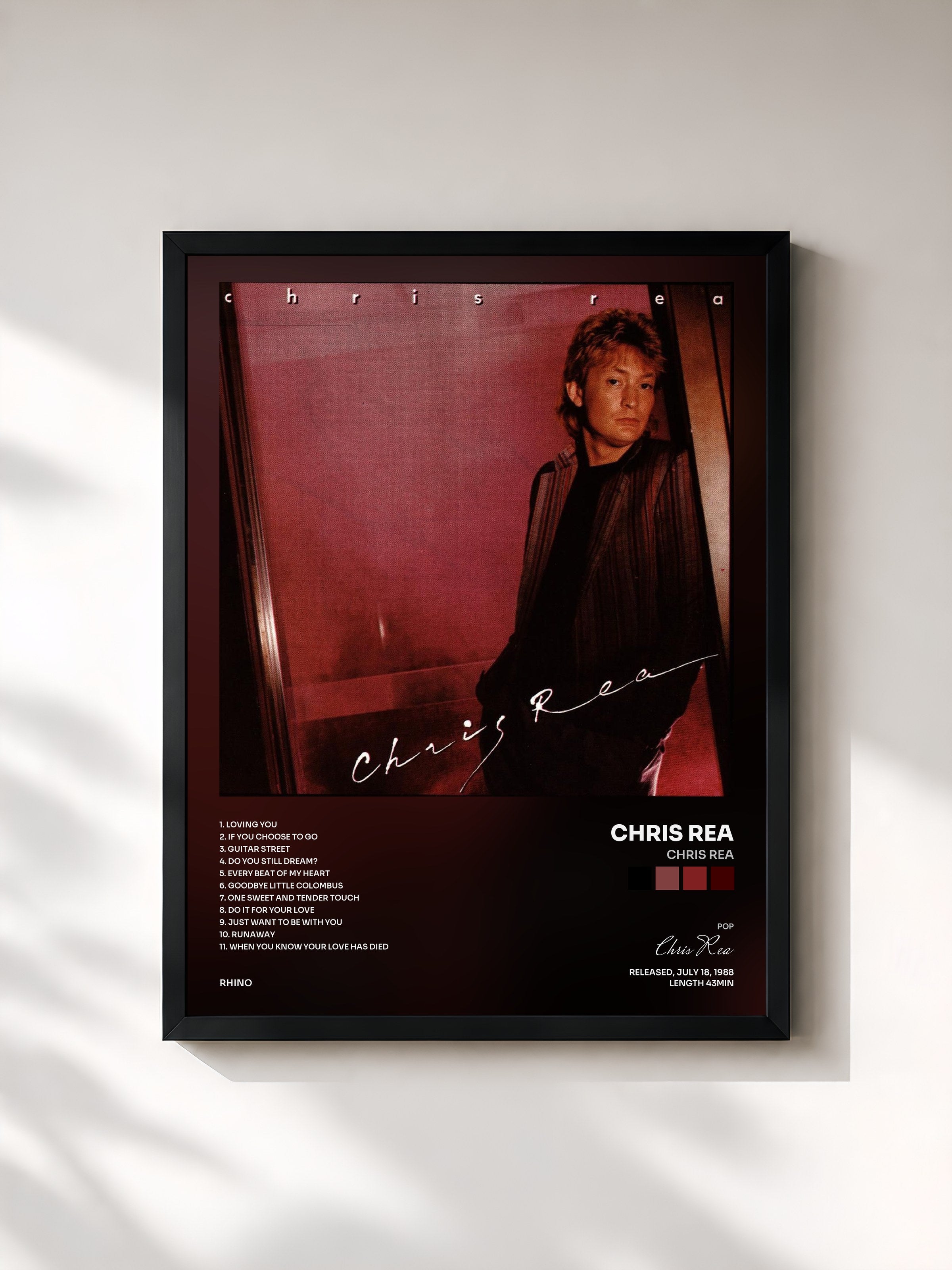 #noir Tableau de l'album Chris Rea de Chris Rea, cadre noir, imprimé et encadré en France