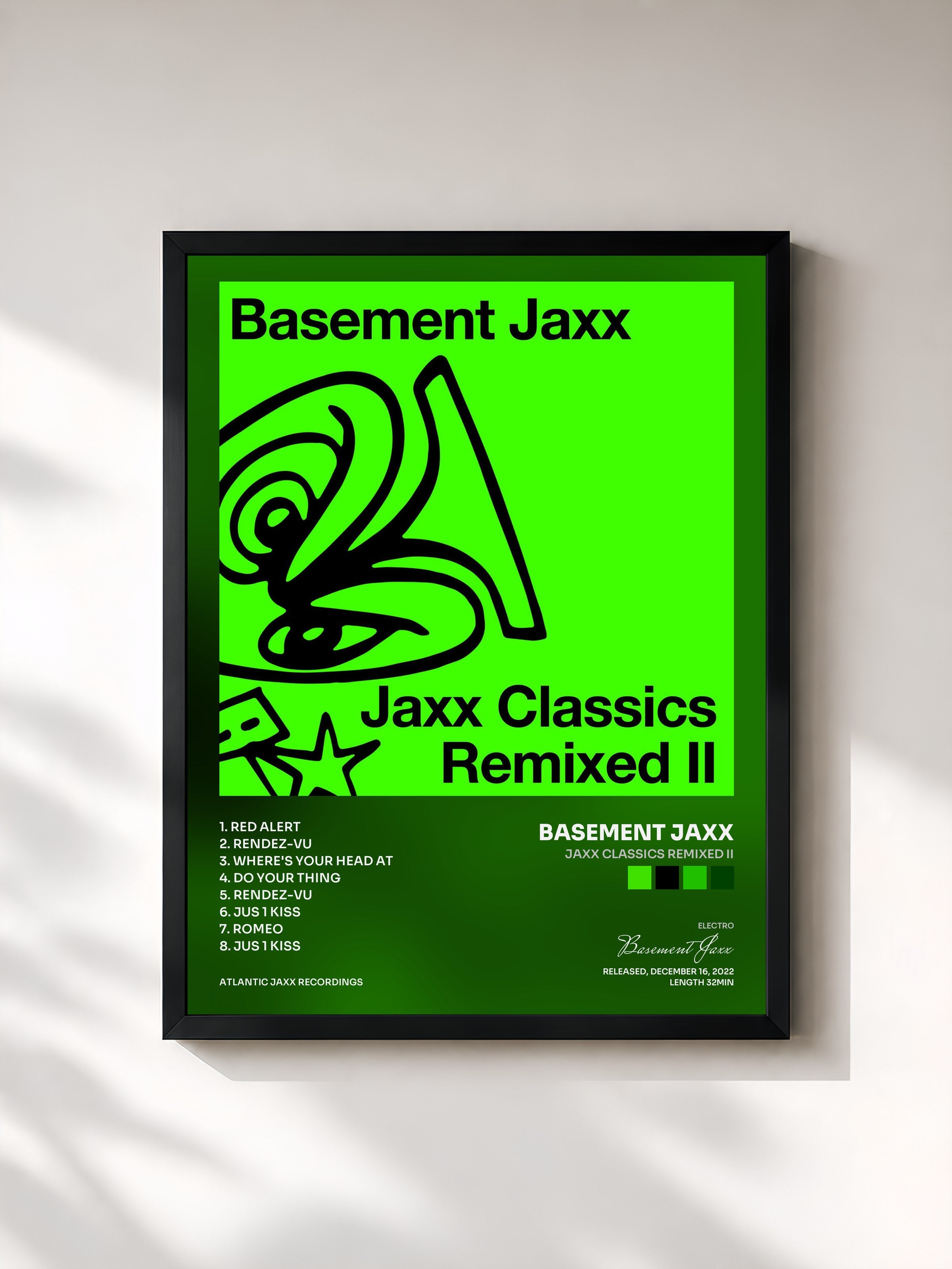 #noir Tableau de l'album Jaxx Classics Remixed II de Basement Jaxx, cadre noir, imprimé et encadré en France