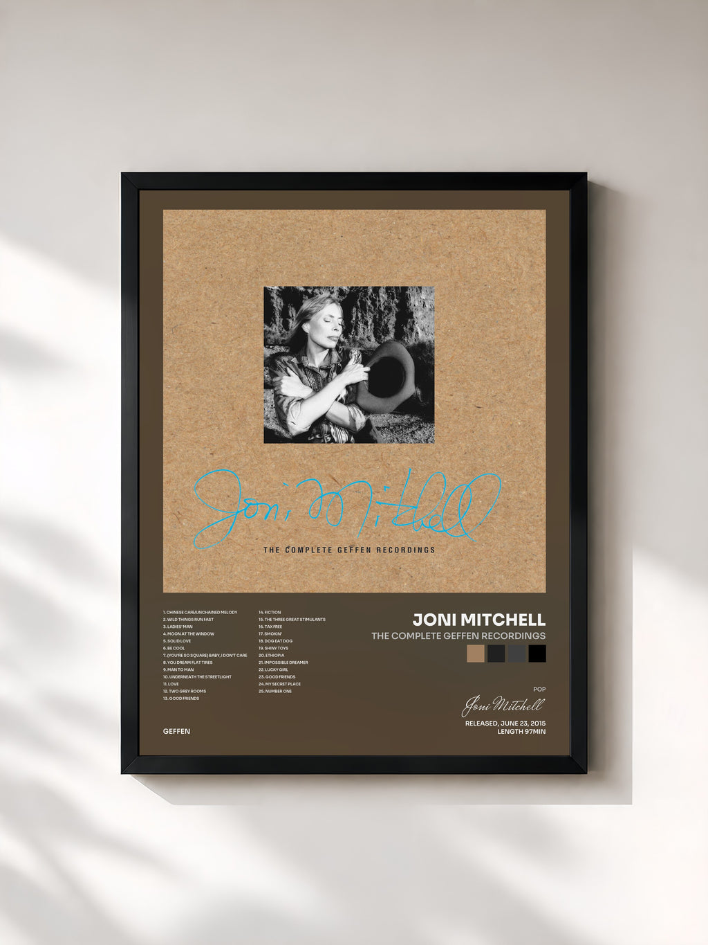 #noir Tableau de l'album The Complete Geffen Recordings de Joni Mitchell, cadre noir, imprimé et encadré en France